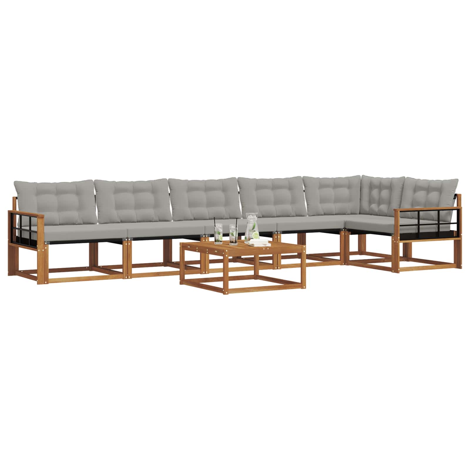 Buiten bankenset met kussen 7 pcs Natuurlijk en Lichtgrijs is nu te koop bij PeponiXL, paradijselijk wonen!