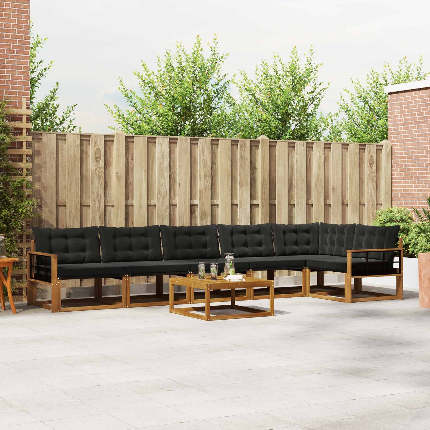 Buiten bankenset met kussen 7 pcs Natuurlijk en Zwart is nu te koop bij PeponiXL, paradijselijk wonen!