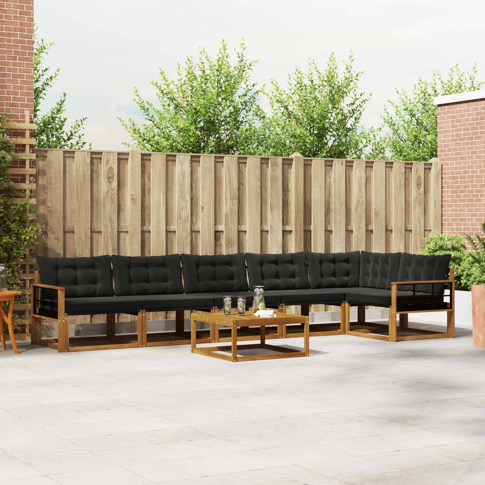 Buiten bankenset met kussen 7 pcs Natuurlijk en Zwart is nu te koop bij PeponiXL, paradijselijk wonen!