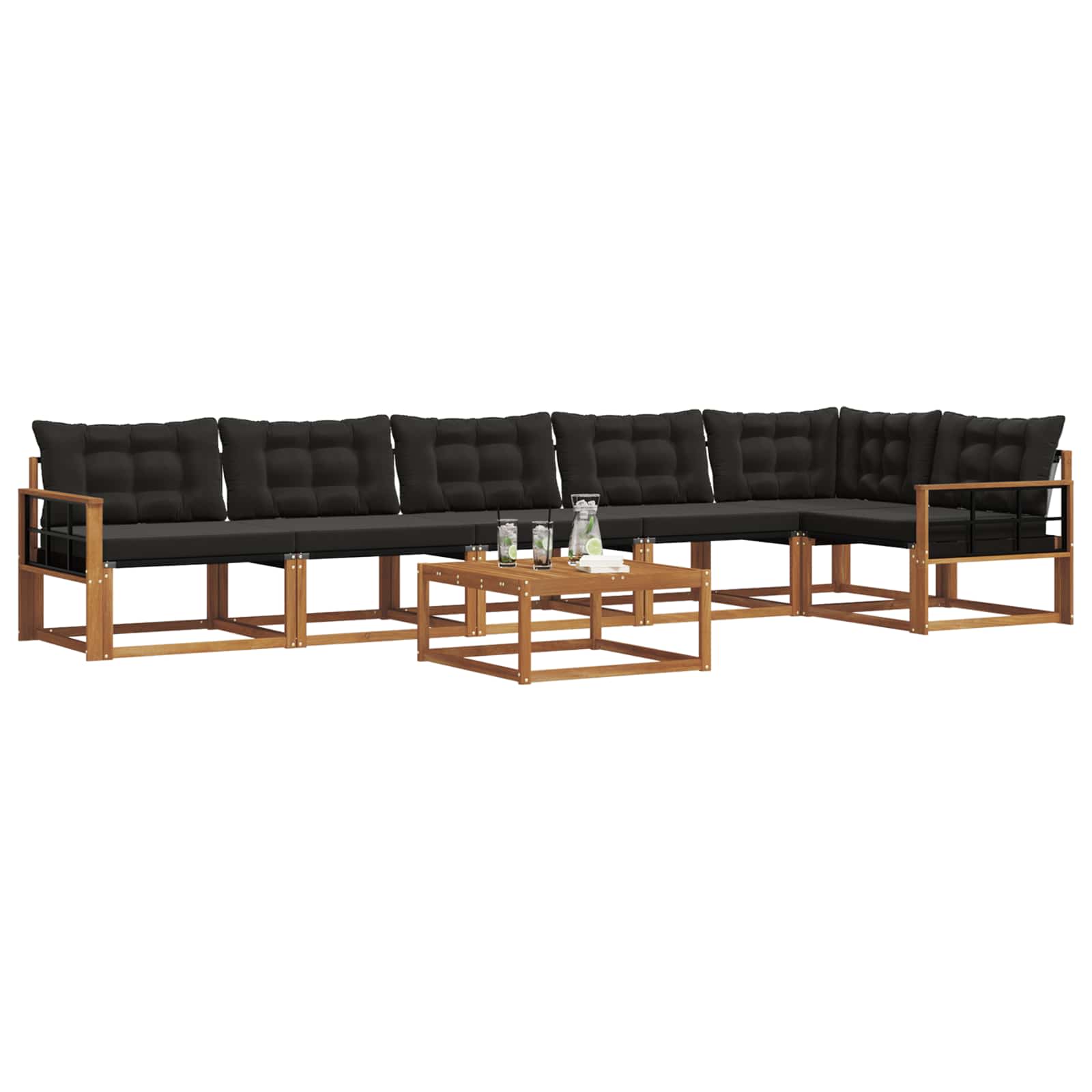 Buiten bankenset met kussen 7 pcs Natuurlijk en Zwart is nu te koop bij PeponiXL, paradijselijk wonen!