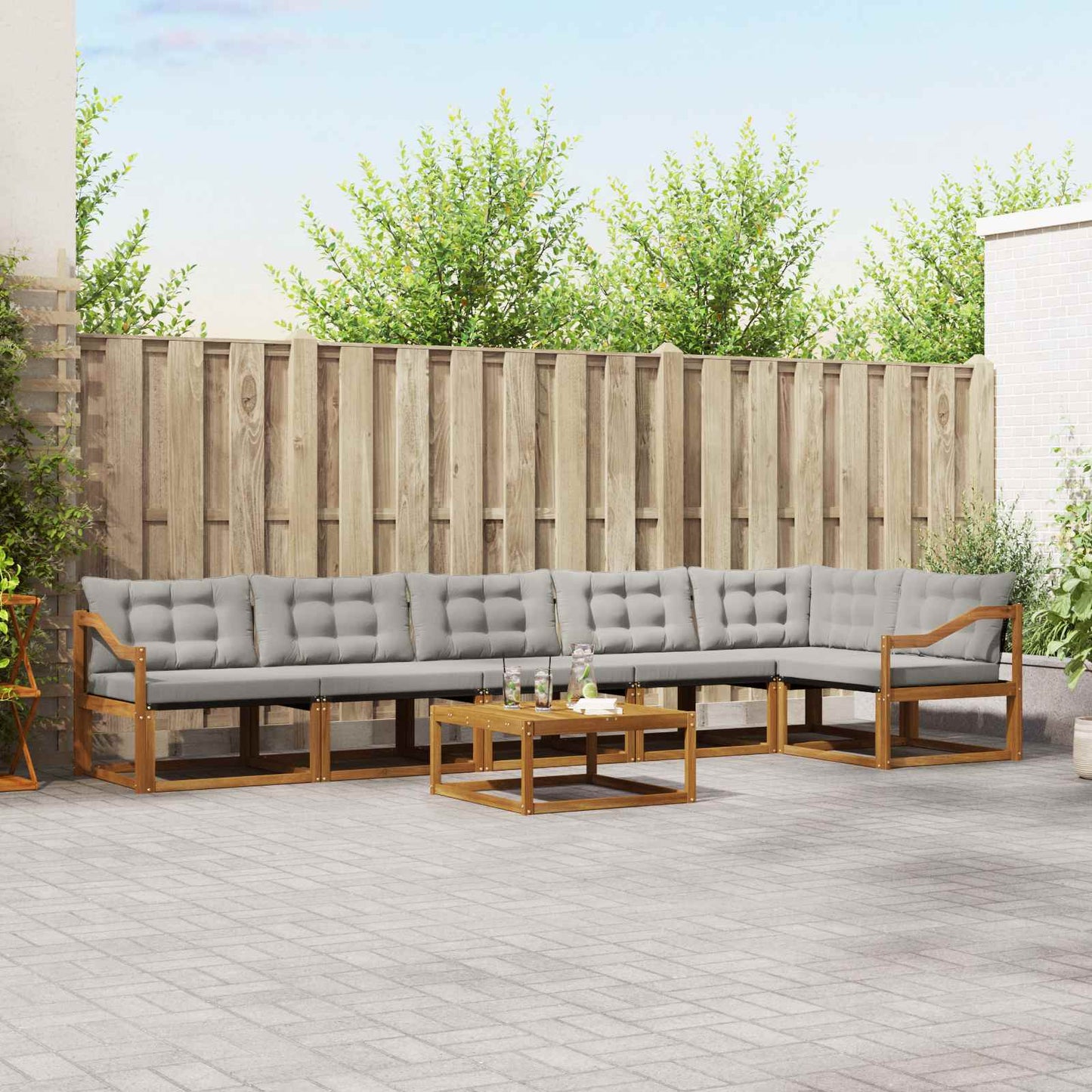 Buiten bankenset met kussen 7 pcs Natuurlijk en Lichtgrijs is nu te koop bij PeponiXL, paradijselijk wonen!