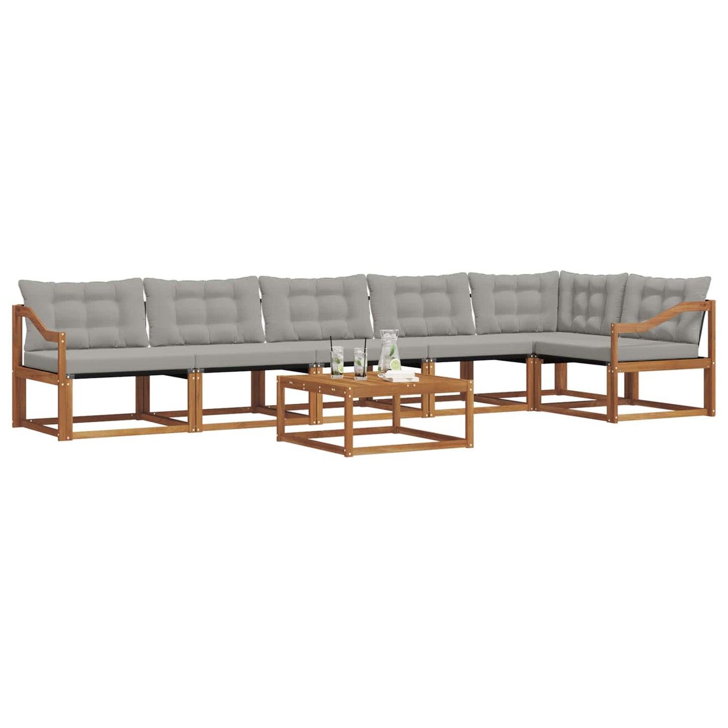 Buiten bankenset met kussen 7 pcs Natuurlijk en Lichtgrijs is nu te koop bij PeponiXL, paradijselijk wonen!