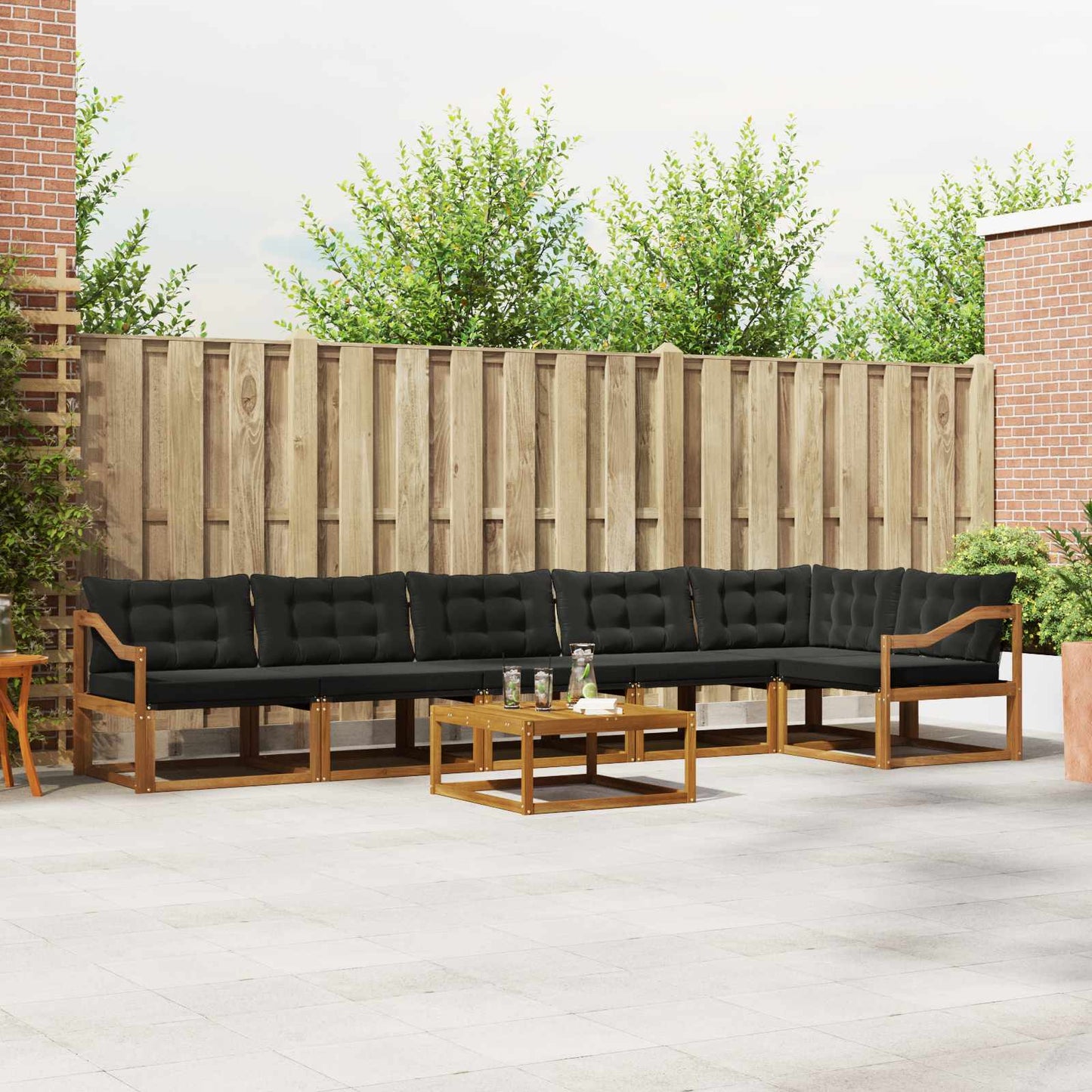 Buiten bankenset met kussen 7 pcs Natuurlijk en Zwart is nu te koop bij PeponiXL, paradijselijk wonen!