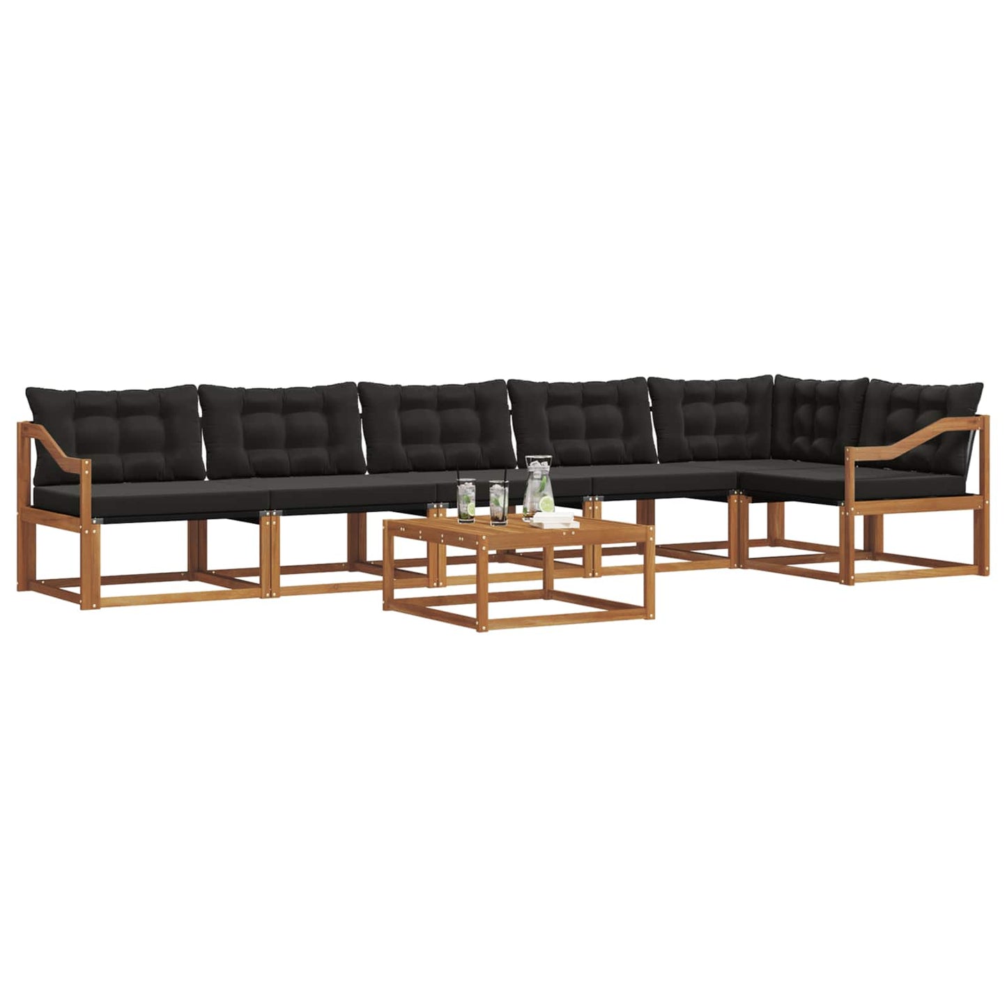 Buiten bankenset met kussen 7 pcs Natuurlijk en Zwart is nu te koop bij PeponiXL, paradijselijk wonen!