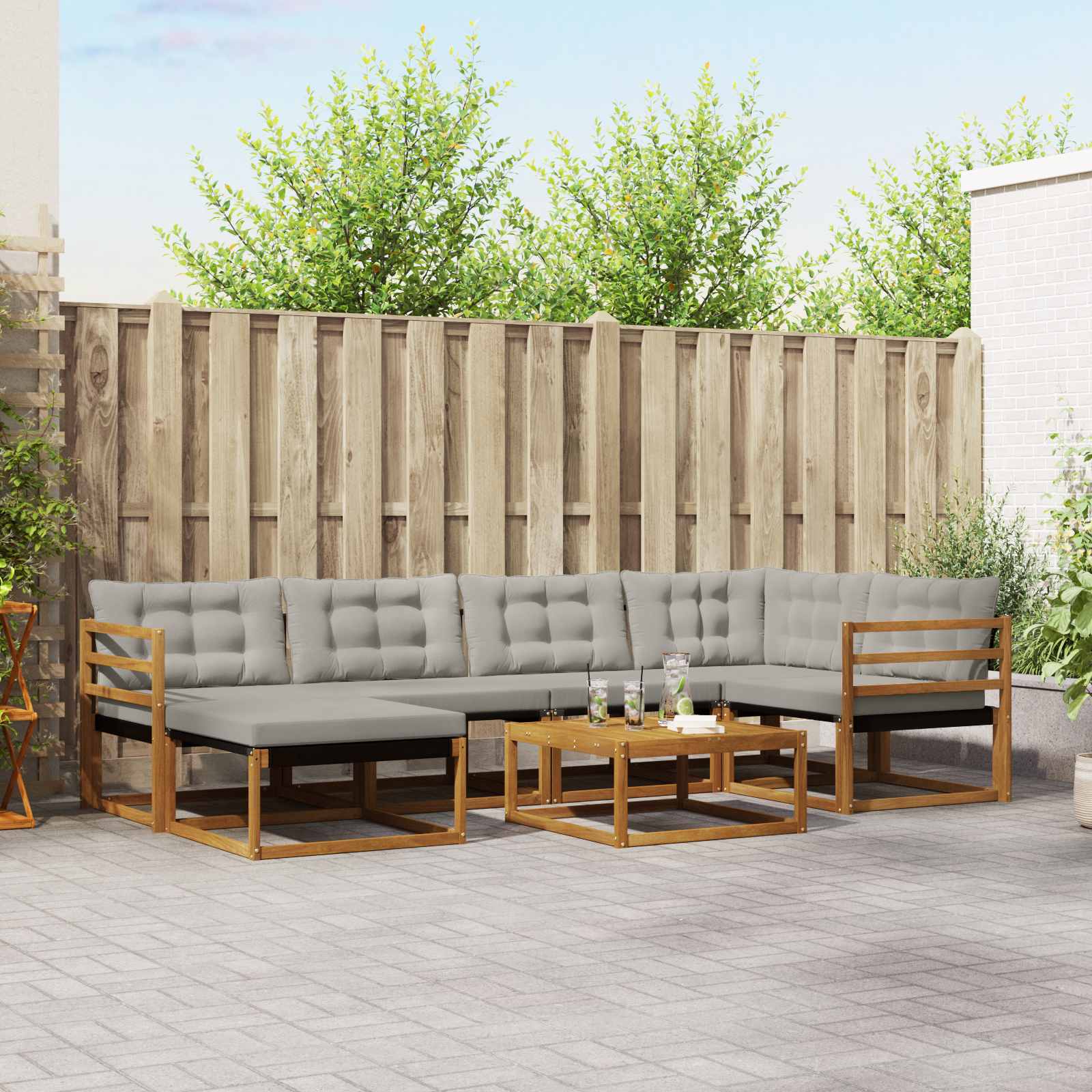 Buiten bankenset met kussen 7 pcs Natuurlijk en Lichtgrijs is nu te koop bij PeponiXL, paradijselijk wonen!