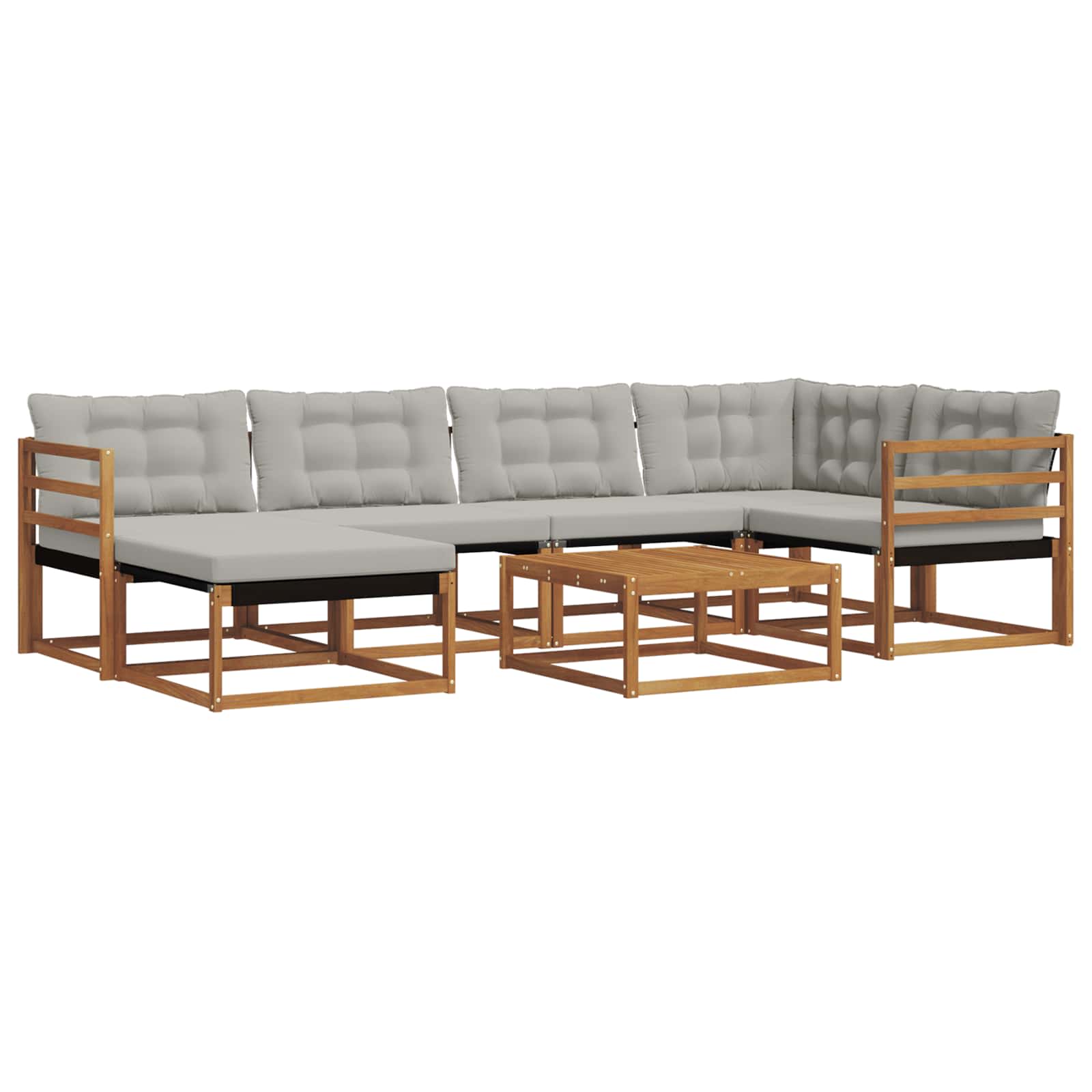 Buiten bankenset met kussen 7 pcs Natuurlijk en Lichtgrijs is nu te koop bij PeponiXL, paradijselijk wonen!