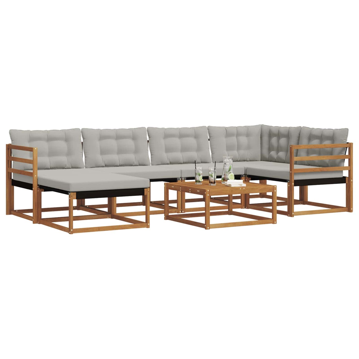 Buiten bankenset met kussen 7 pcs Natuurlijk en Lichtgrijs is nu te koop bij PeponiXL, paradijselijk wonen!