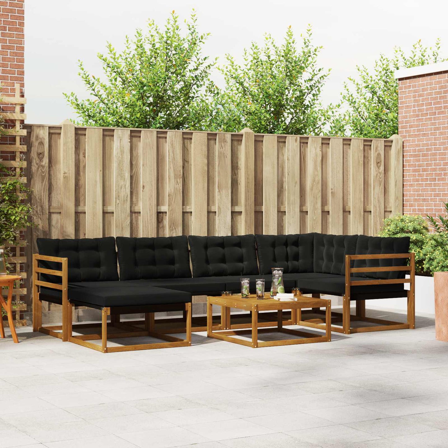 Buiten bankenset 19 pcs Natuurlijk en Zwart Massief Acaciahout is nu te koop bij PeponiXL, paradijselijk wonen!