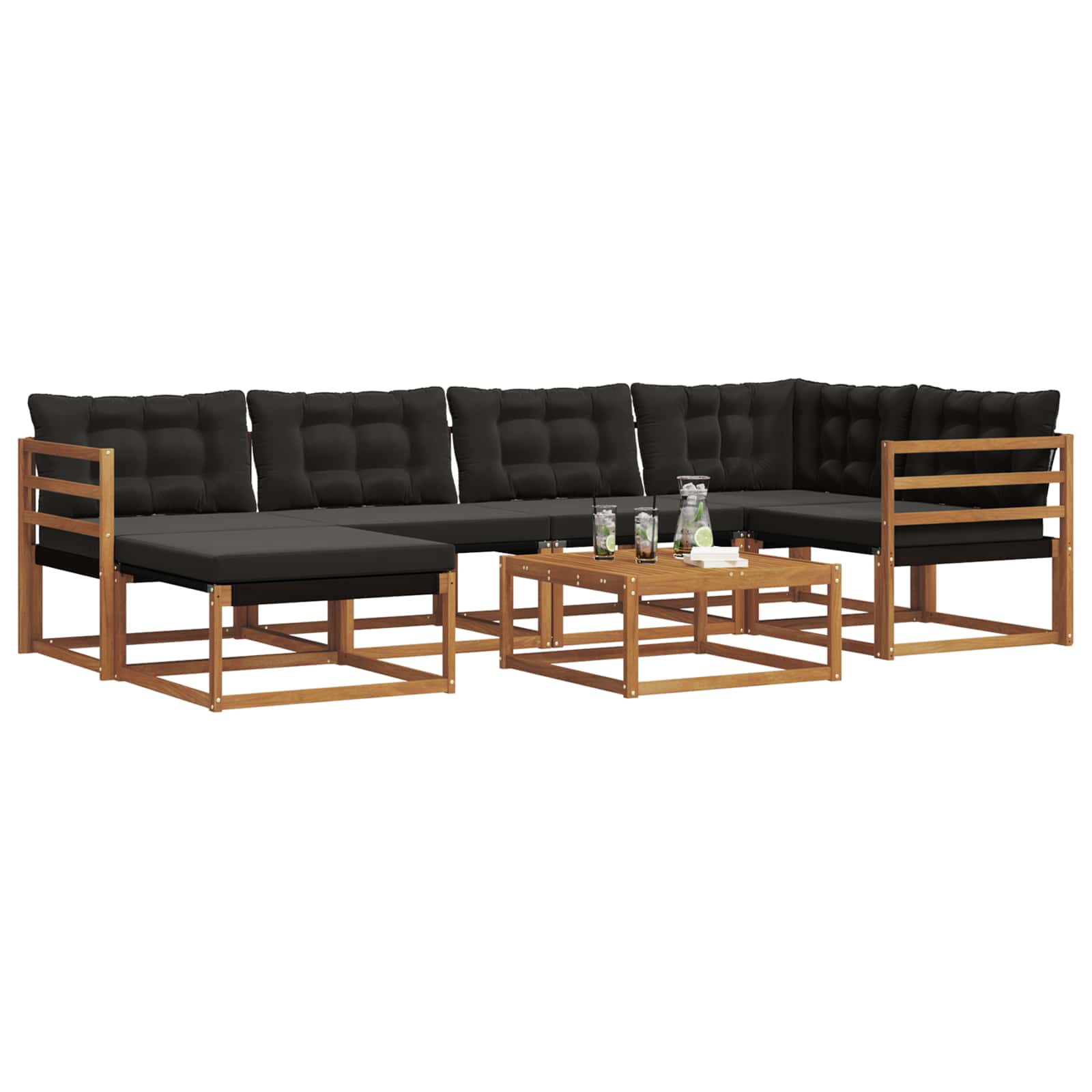 Buiten bankenset 19 pcs Natuurlijk en Zwart Massief Acaciahout is nu te koop bij PeponiXL, paradijselijk wonen!
