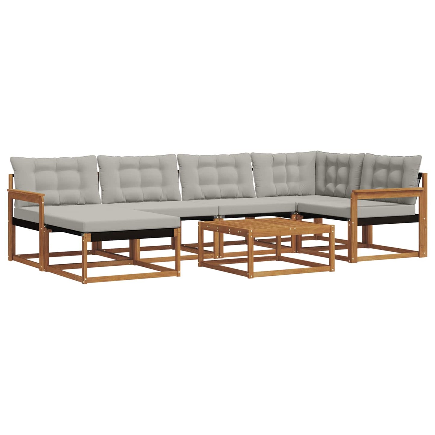 Buiten bankenset met kussen 7 pcs Natuurlijk en Lichtgrijs is nu te koop bij PeponiXL, paradijselijk wonen!