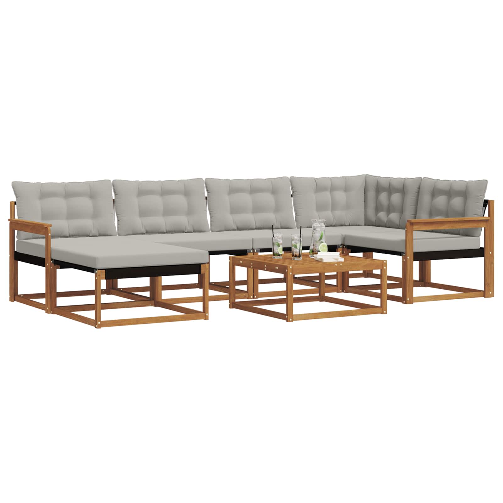 Buiten bankenset met kussen 7 pcs Natuurlijk en Lichtgrijs is nu te koop bij PeponiXL, paradijselijk wonen!