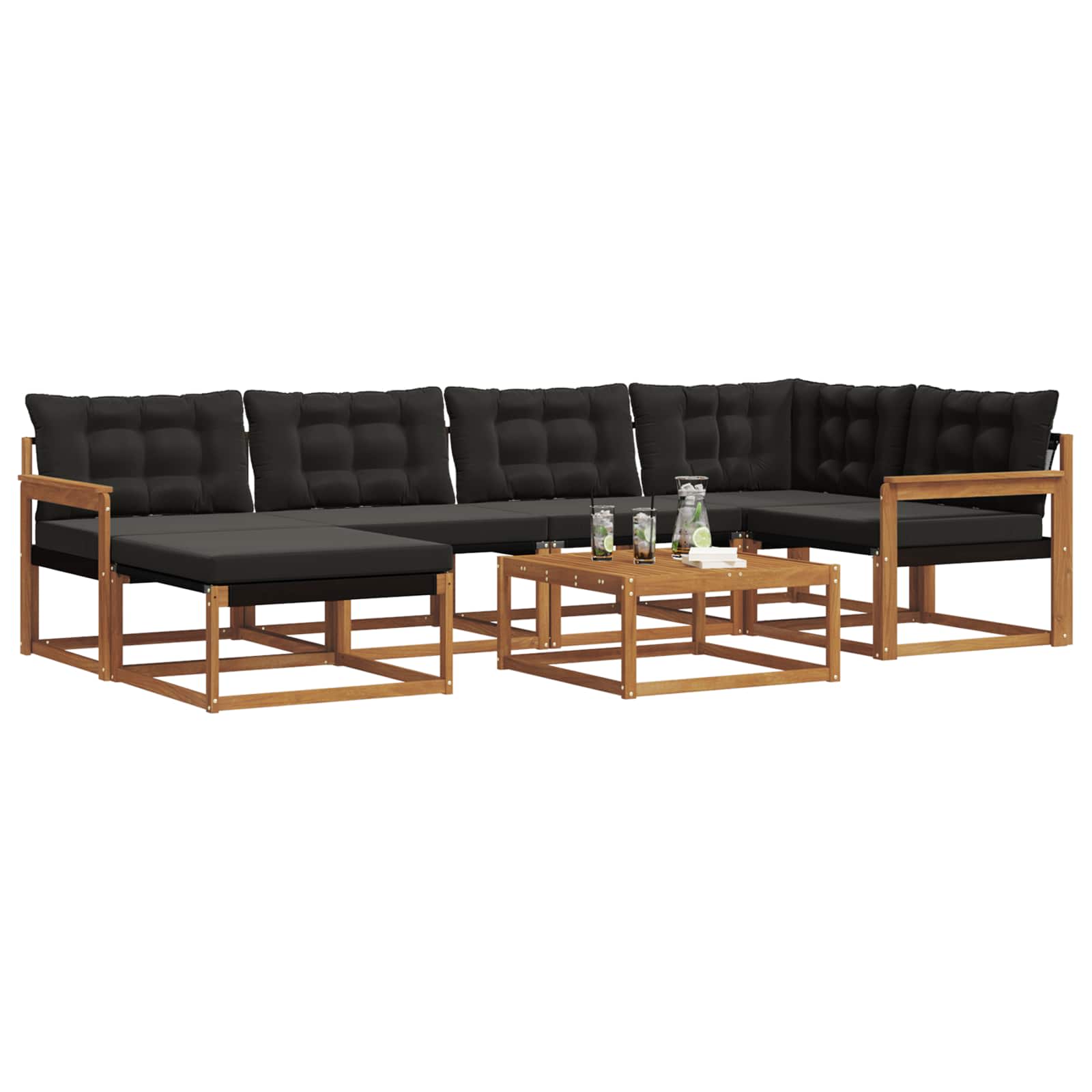 Buiten bankenset 19 pcs Natuurlijk en Zwart Massief Acaciahout is nu te koop bij PeponiXL, paradijselijk wonen!