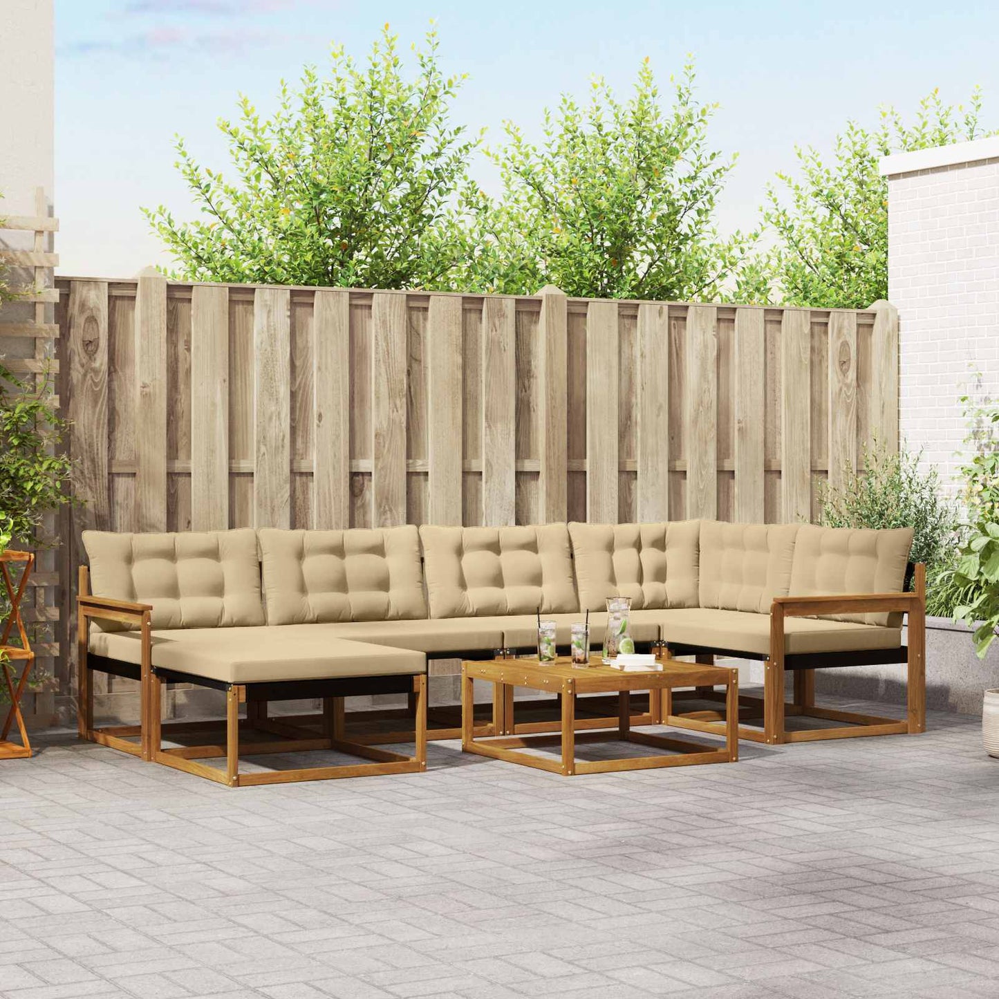 Buiten bankenset 19 pcs Natuurlijk en Beige Massief Acaciahout is nu te koop bij PeponiXL, paradijselijk wonen!