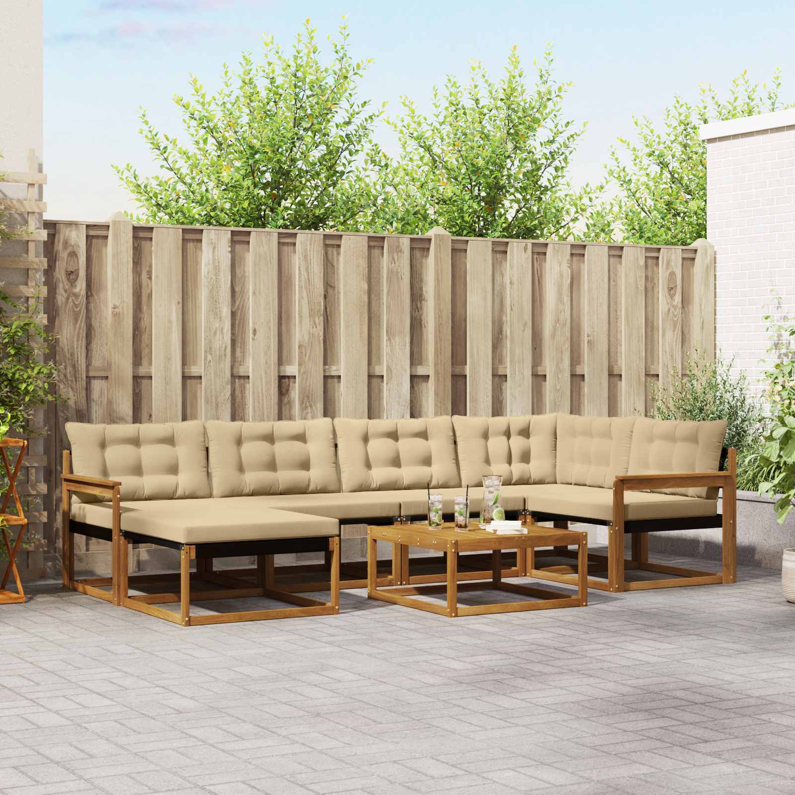 Buiten bankenset 19 pcs Natuurlijk en Beige Massief Acaciahout is nu te koop bij PeponiXL, paradijselijk wonen!