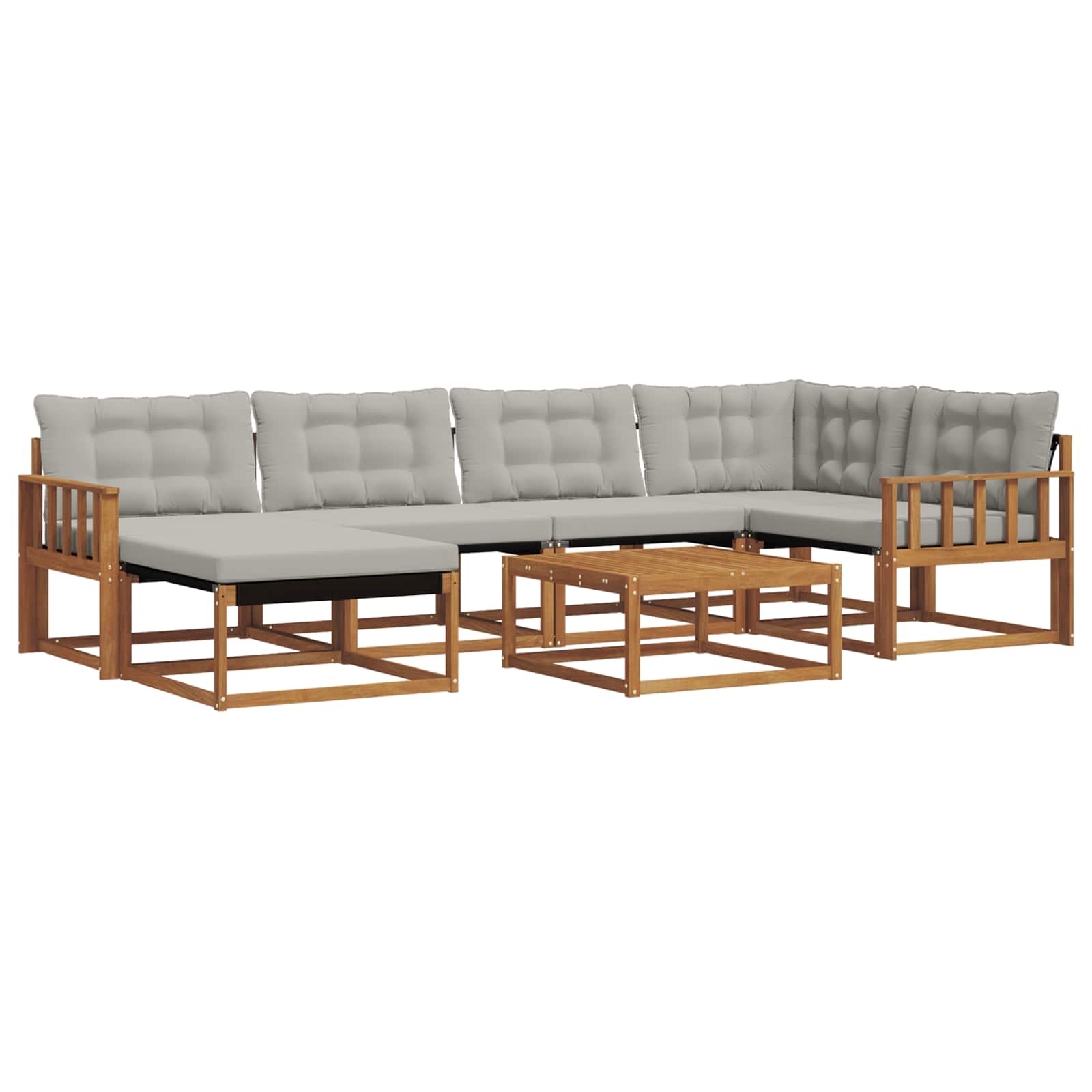 Buiten bankenset met kussen 7 pcs Natuurlijk en Lichtgrijs is nu te koop bij PeponiXL, paradijselijk wonen!