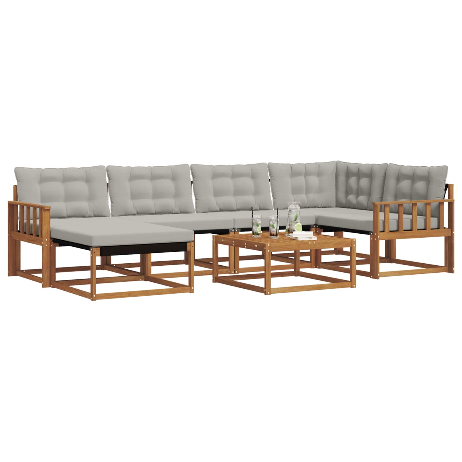 Buiten bankenset met kussen 7 pcs Natuurlijk en Lichtgrijs is nu te koop bij PeponiXL, paradijselijk wonen!