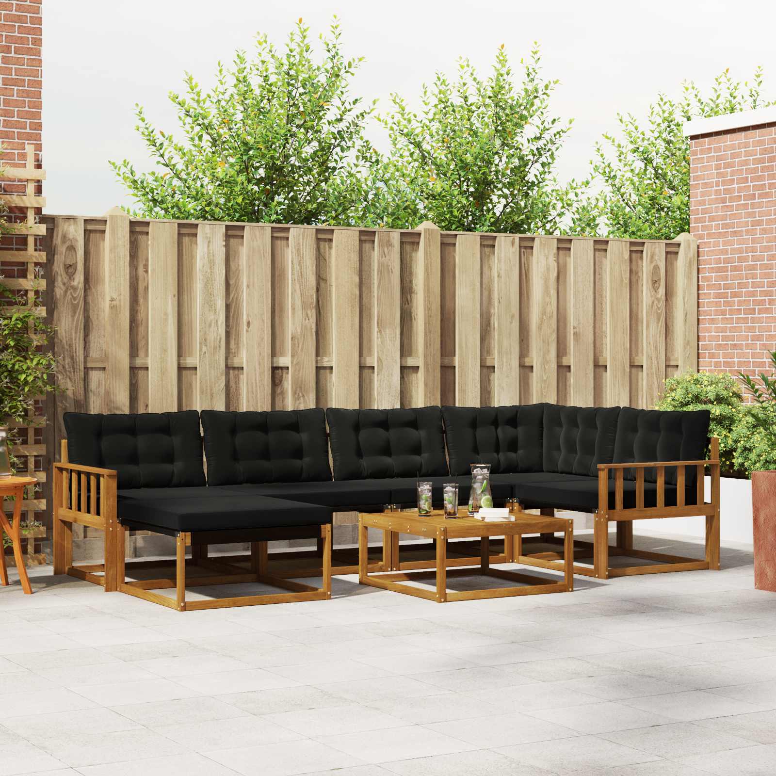 Buiten bankenset 19 pcs Natuurlijk en Zwart Massief Acaciahout is nu te koop bij PeponiXL, paradijselijk wonen!