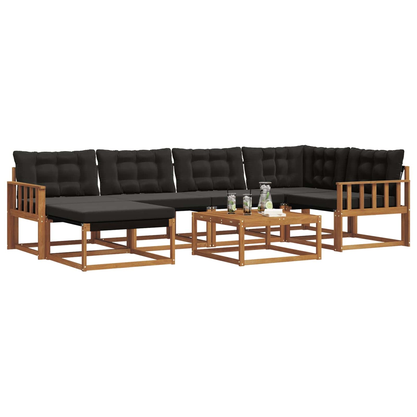 Buiten bankenset 19 pcs Natuurlijk en Zwart Massief Acaciahout is nu te koop bij PeponiXL, paradijselijk wonen!