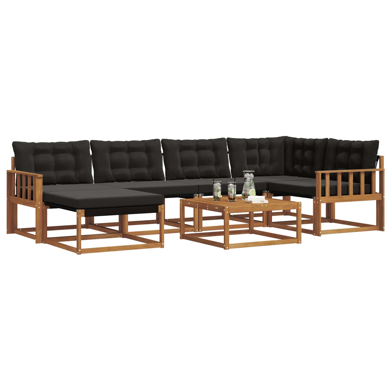 Buiten bankenset 19 pcs Natuurlijk en Zwart Massief Acaciahout is nu te koop bij PeponiXL, paradijselijk wonen!