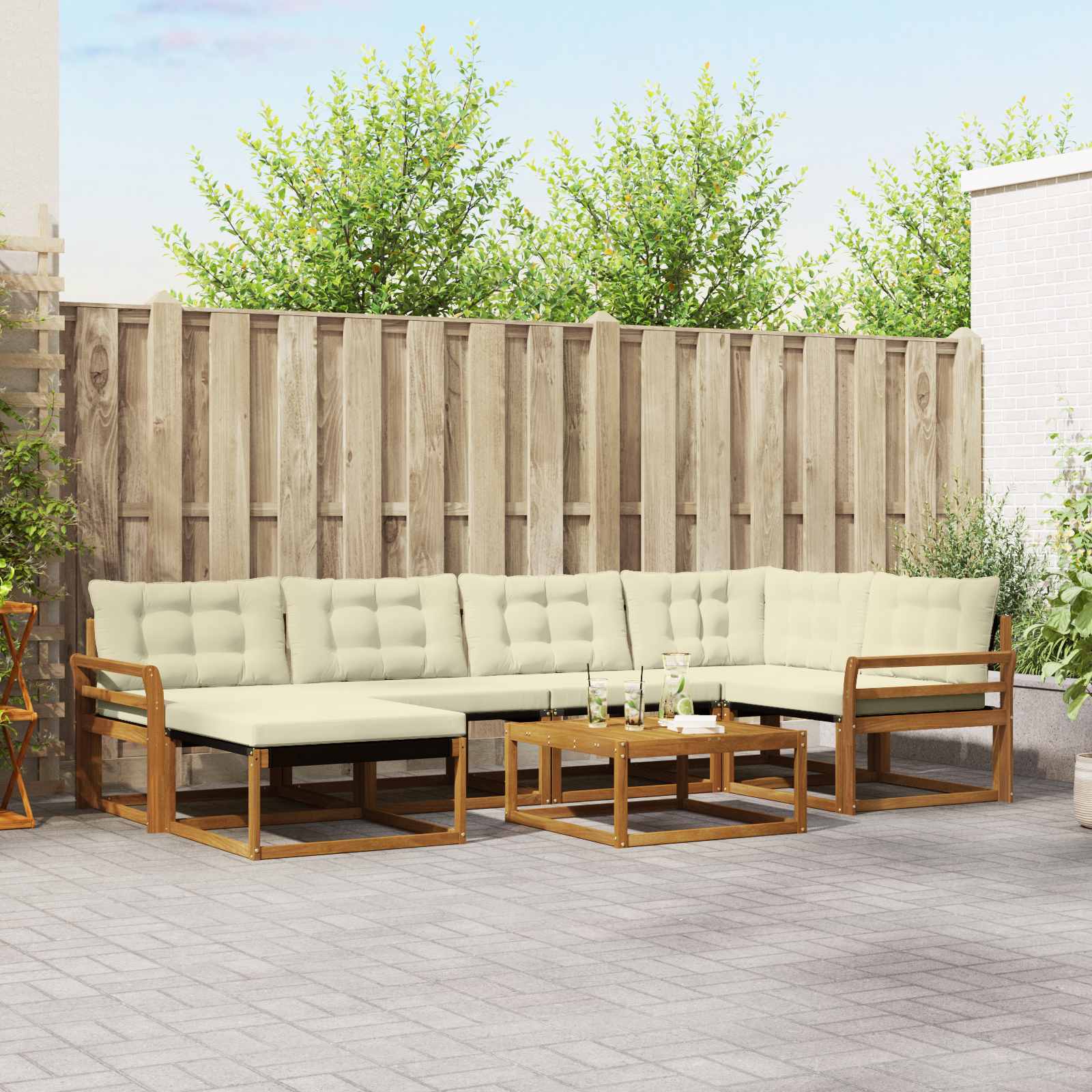 Buiten bankenset 19 pcs Natuurlijk en Crème Massief Acaciahout is nu te koop bij PeponiXL, paradijselijk wonen!