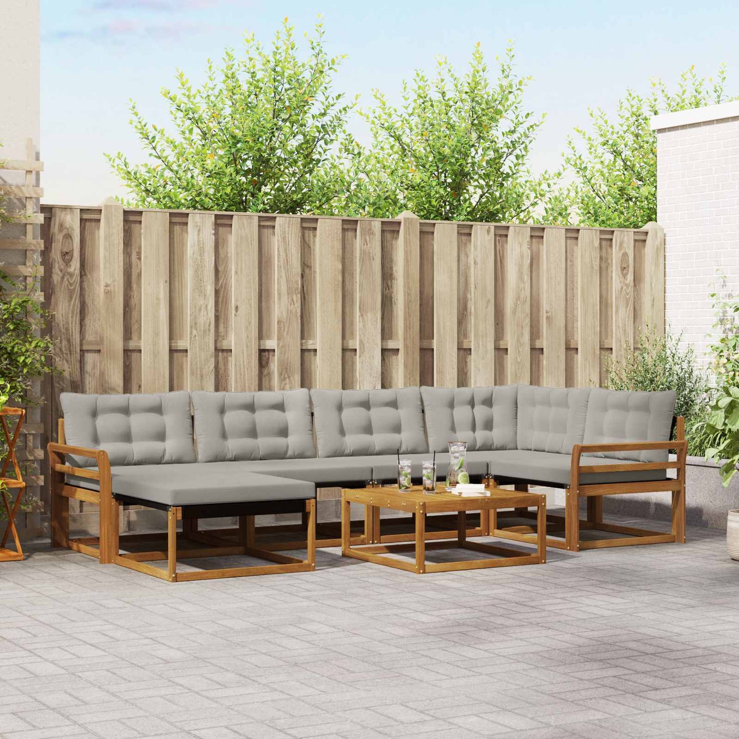 Buiten bankenset met kussen 7 pcs Natuurlijk en Lichtgrijs is nu te koop bij PeponiXL, paradijselijk wonen!