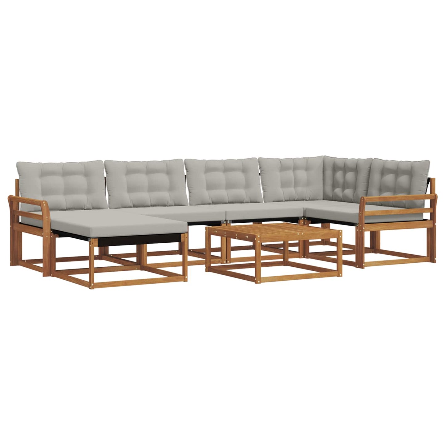 Buiten bankenset met kussen 7 pcs Natuurlijk en Lichtgrijs is nu te koop bij PeponiXL, paradijselijk wonen!