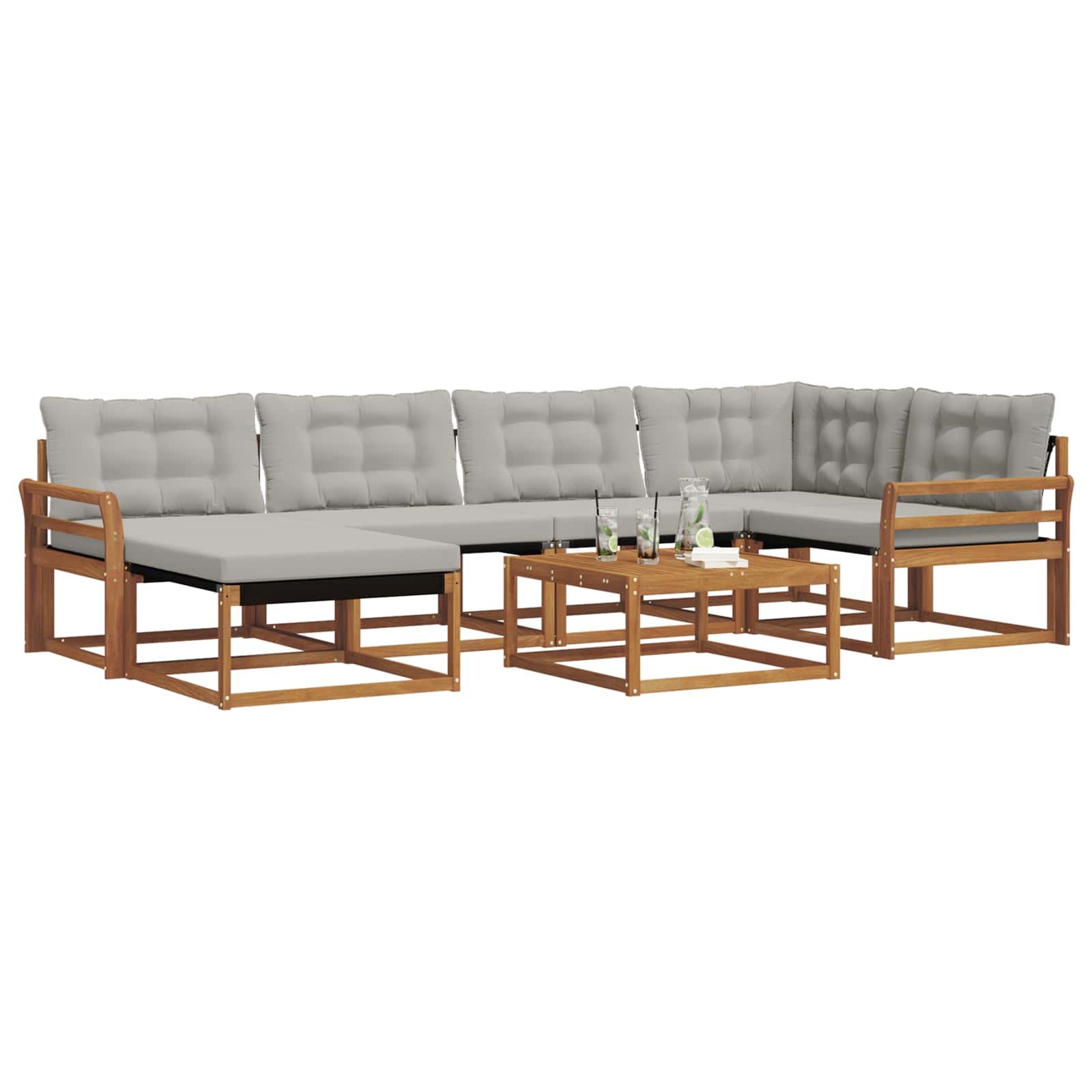 Buiten bankenset met kussen 7 pcs Natuurlijk en Lichtgrijs is nu te koop bij PeponiXL, paradijselijk wonen!