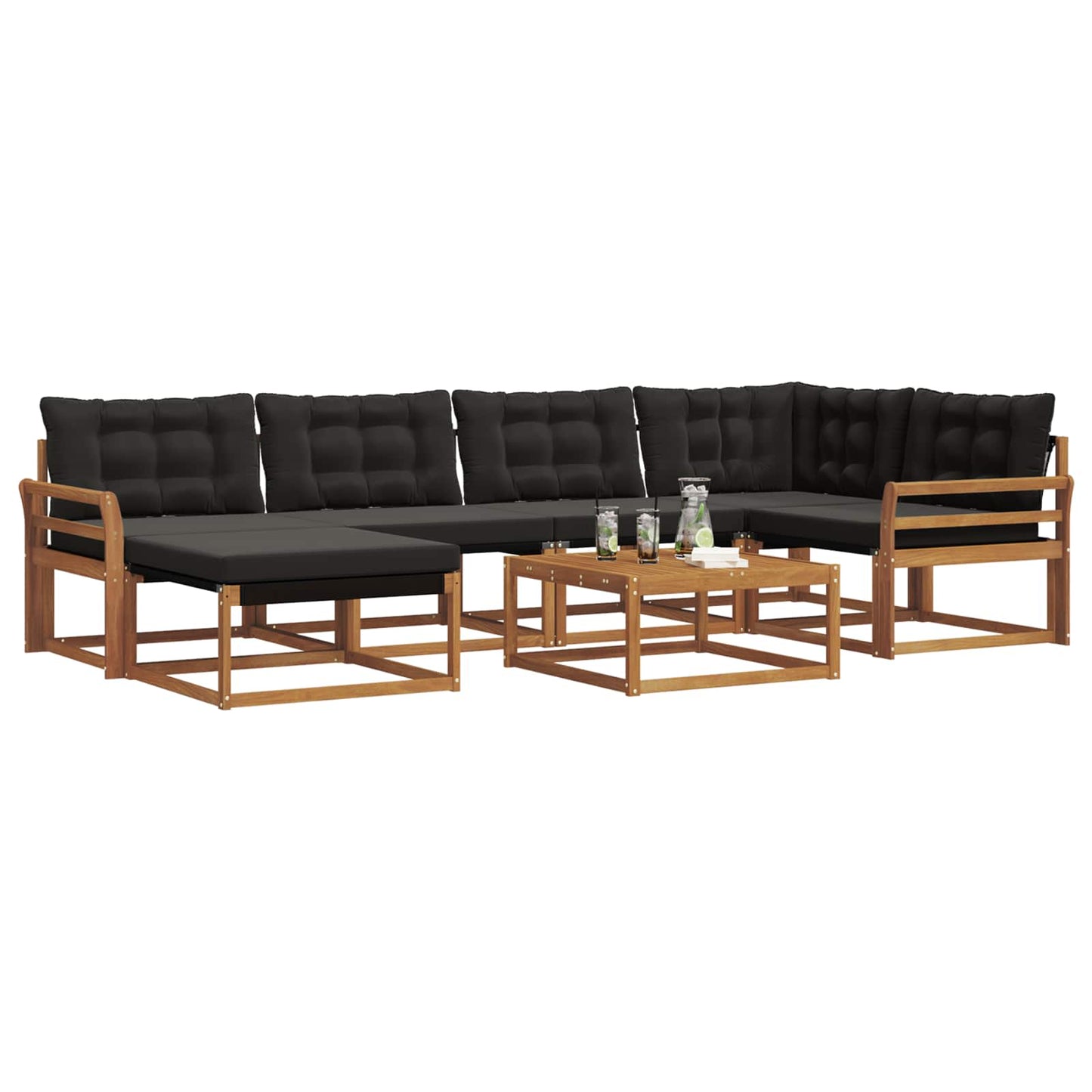 Buiten bankenset 19 pcs Natuurlijk en Zwart Massief Acaciahout is nu te koop bij PeponiXL, paradijselijk wonen!