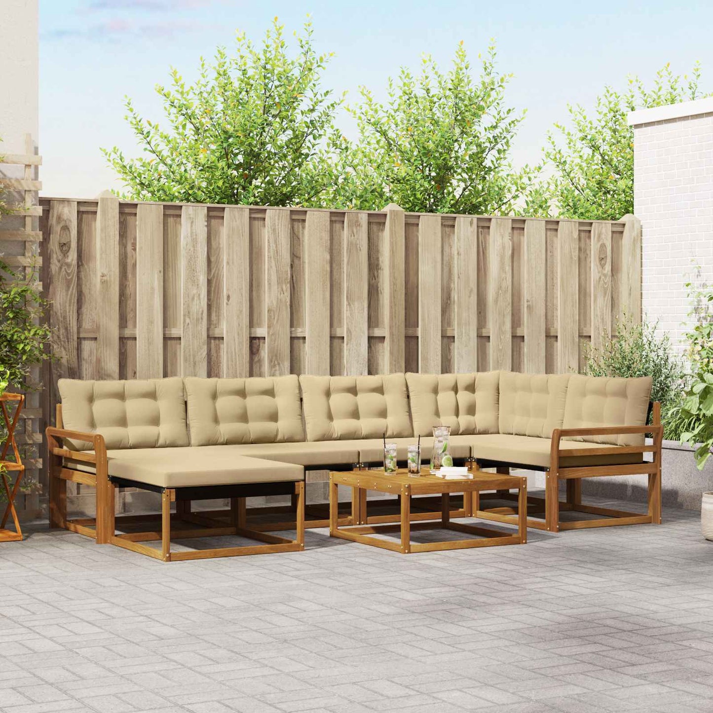 Buiten bankenset 19 pcs Natuurlijk en Beige Massief Acaciahout is nu te koop bij PeponiXL, paradijselijk wonen!