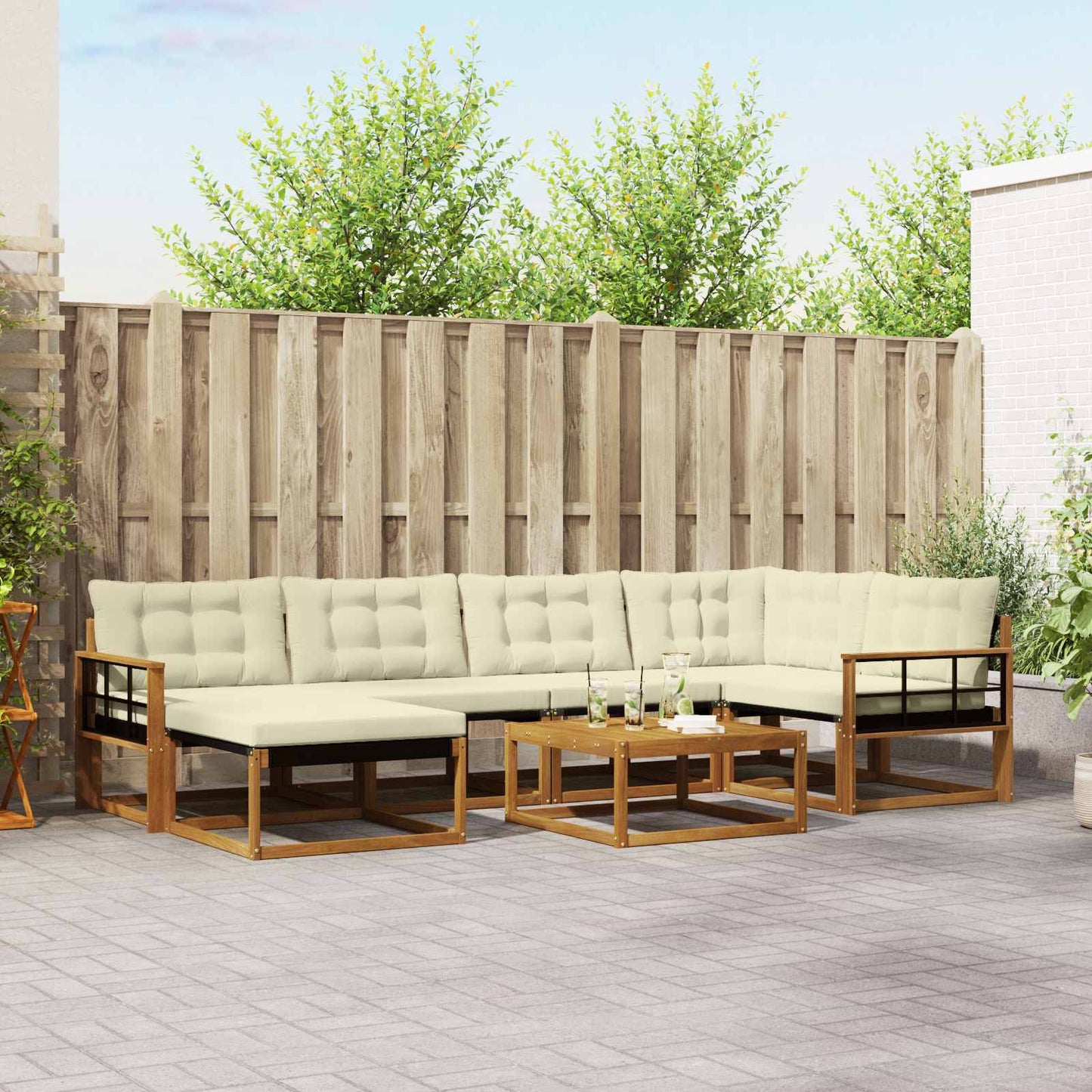 Buiten bankenset 19 pcs Natuurlijk en Crème Massief Acaciahout is nu te koop bij PeponiXL, paradijselijk wonen!