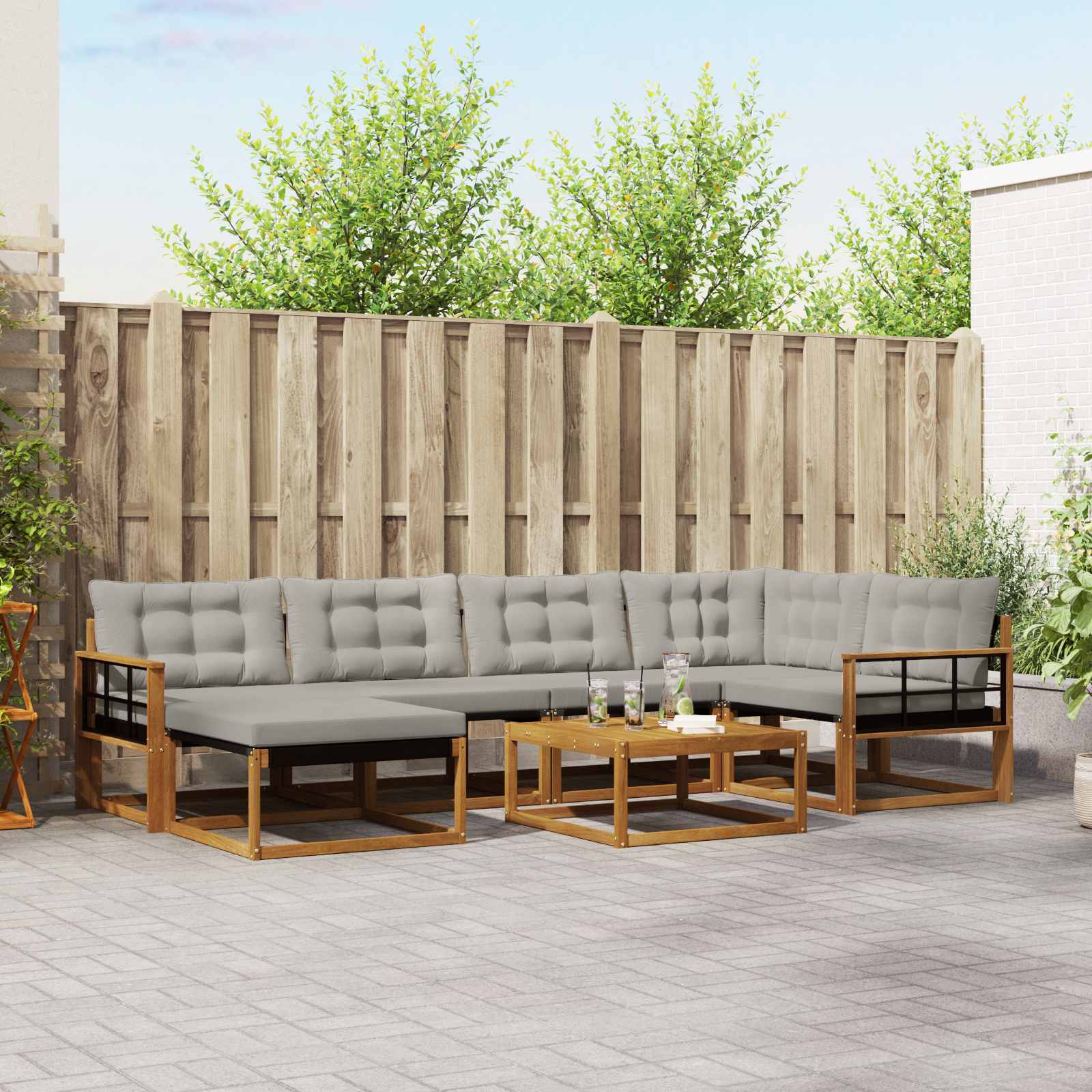 Buiten bankenset met kussen 7 pcs Natuurlijk en Lichtgrijs is nu te koop bij PeponiXL, paradijselijk wonen!