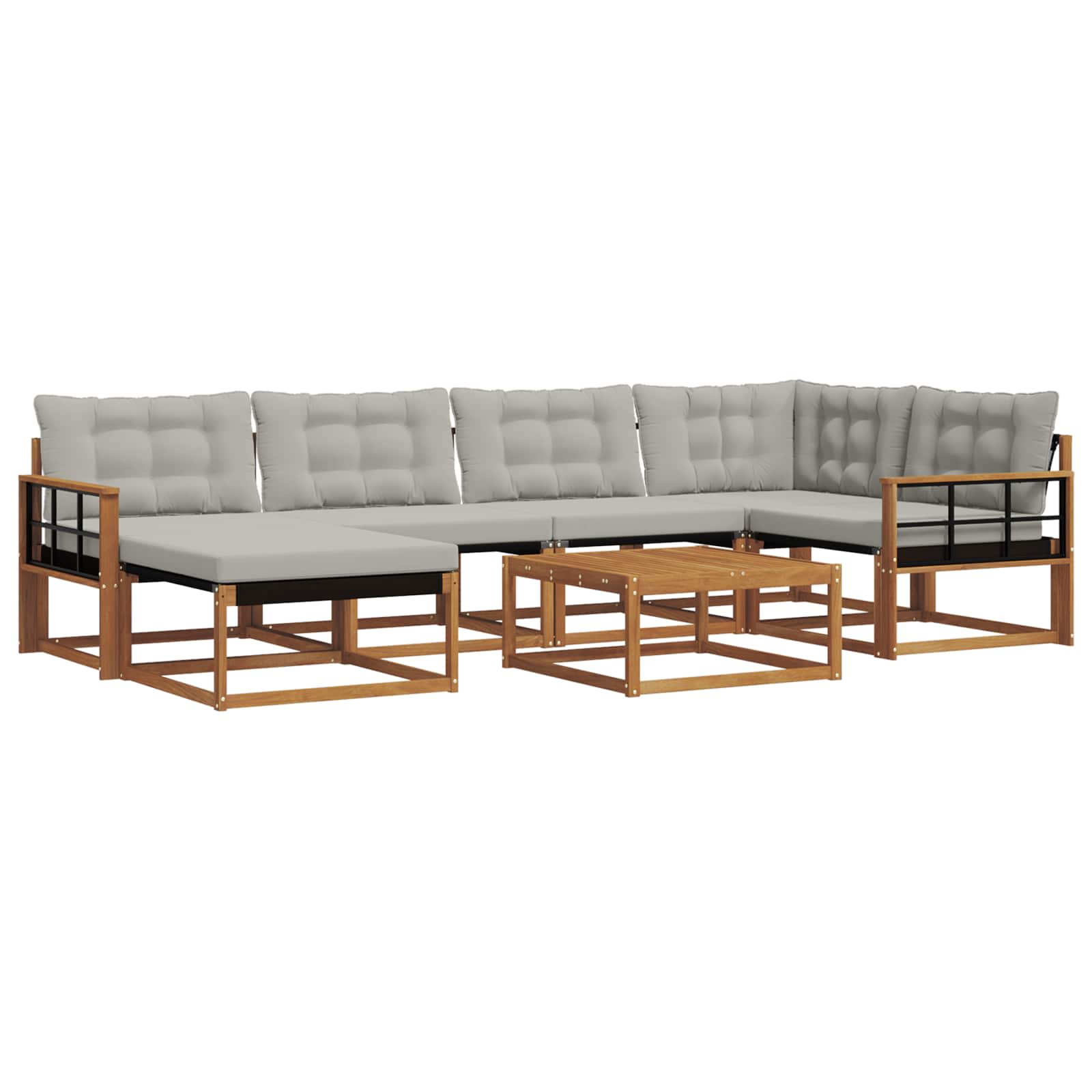 Buiten bankenset met kussen 7 pcs Natuurlijk en Lichtgrijs is nu te koop bij PeponiXL, paradijselijk wonen!