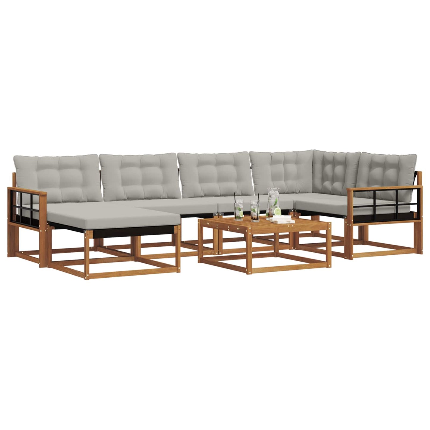Buiten bankenset met kussen 7 pcs Natuurlijk en Lichtgrijs is nu te koop bij PeponiXL, paradijselijk wonen!