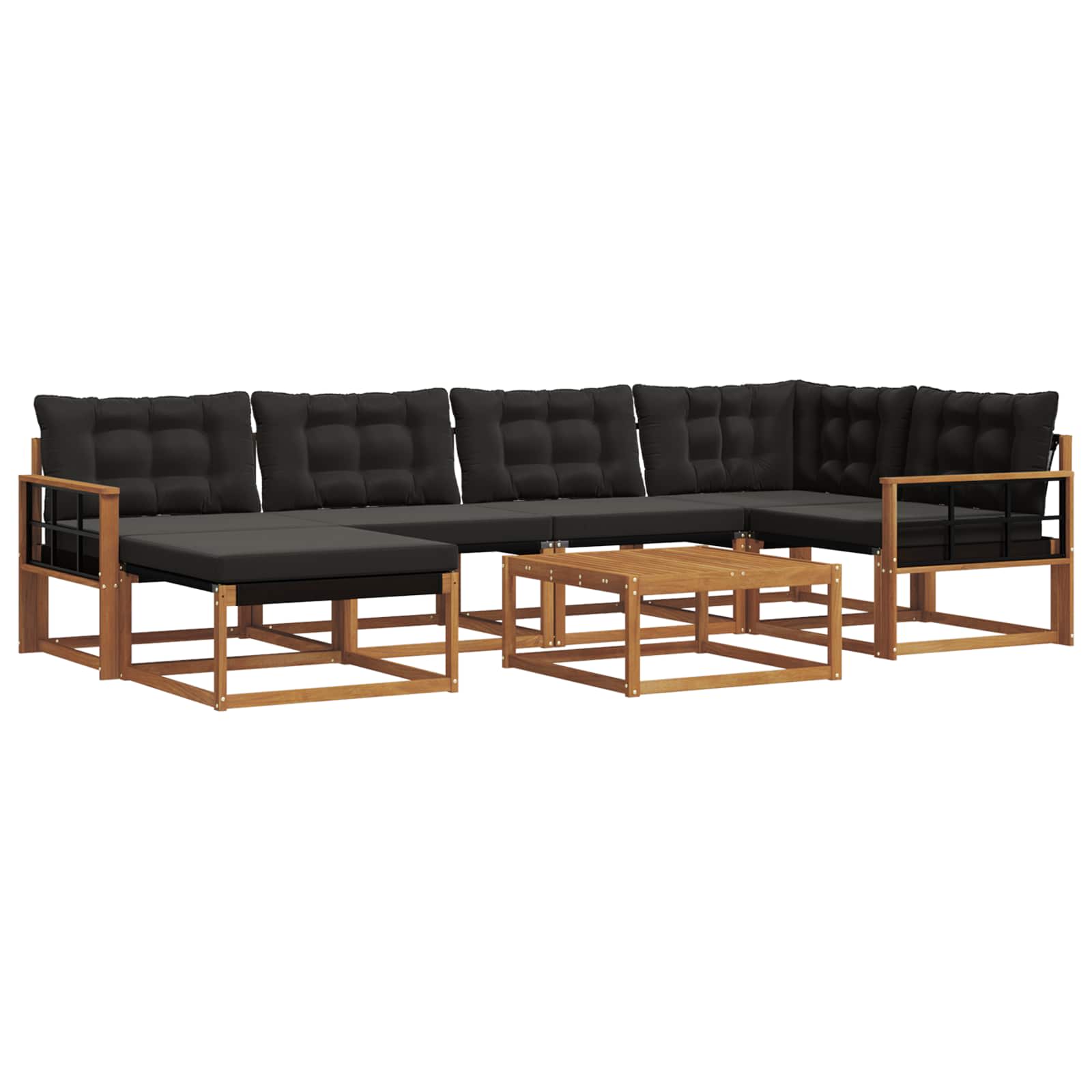 Buiten bankenset 19 pcs Natuurlijk en Zwart Massief Acaciahout is nu te koop bij PeponiXL, paradijselijk wonen!