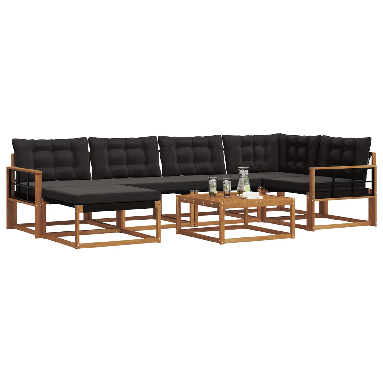 Buiten bankenset 19 pcs Natuurlijk en Zwart Massief Acaciahout is nu te koop bij PeponiXL, paradijselijk wonen!
