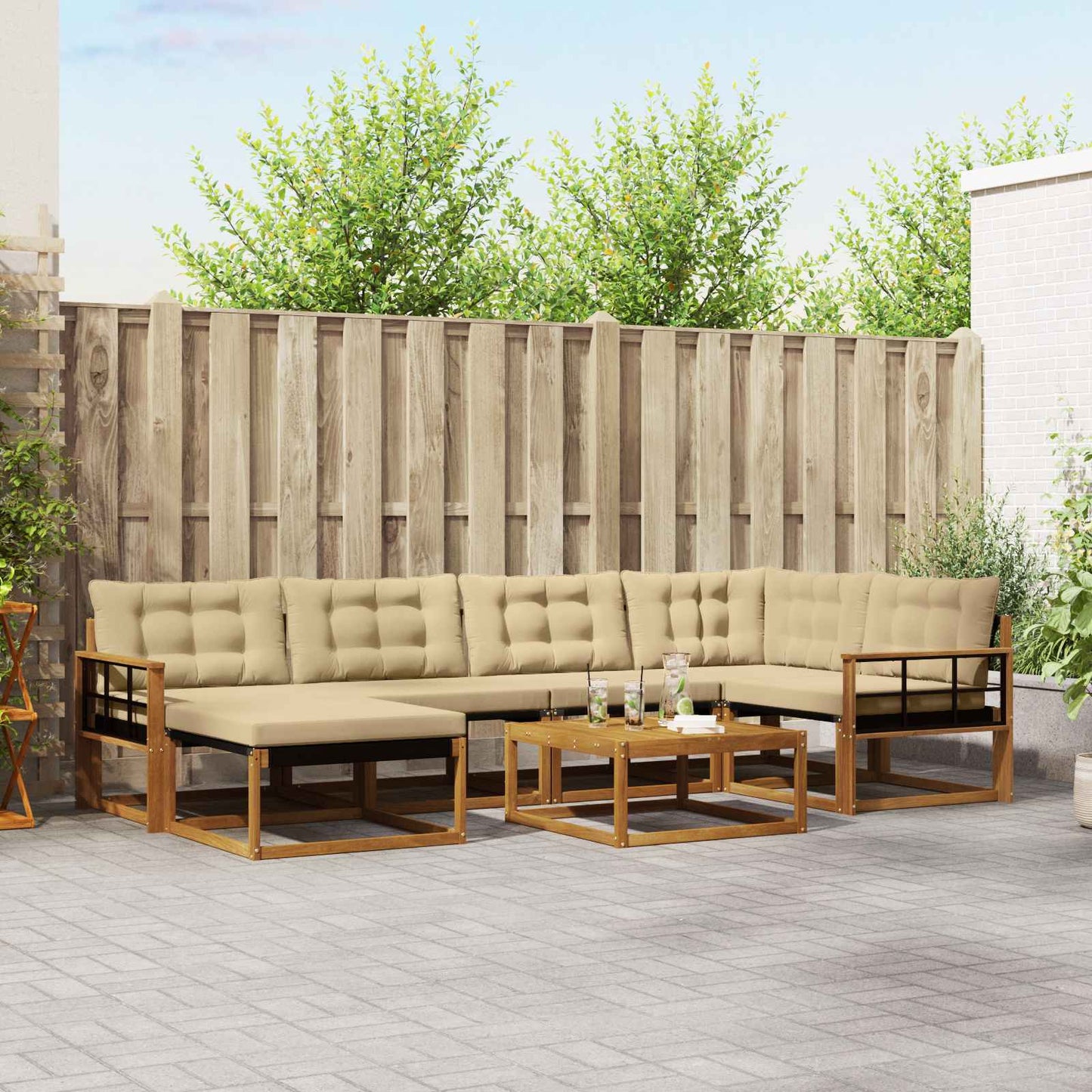 Buiten bankenset 19 pcs Natuurlijk en Beige Massief Acaciahout is nu te koop bij PeponiXL, paradijselijk wonen!