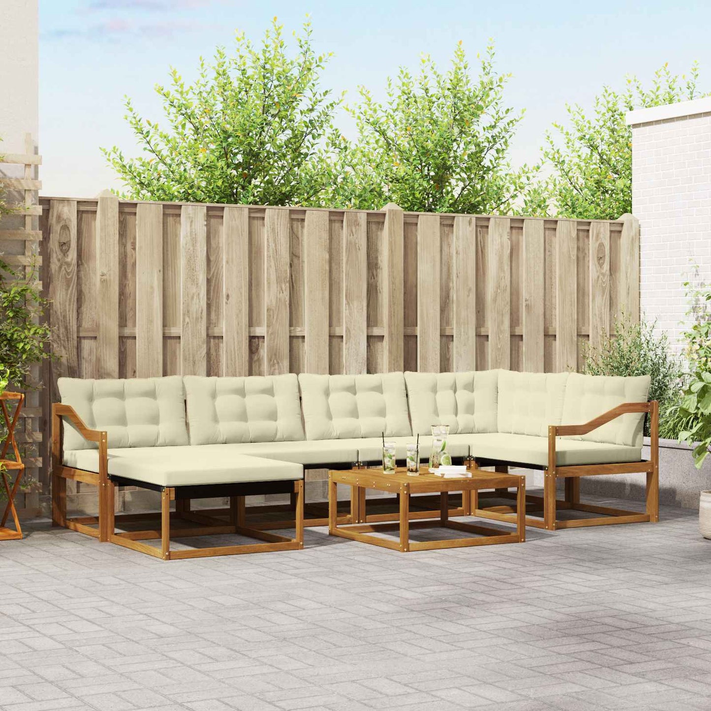 Buiten bankenset 19 pcs Natuurlijk en Crème Massief Acaciahout is nu te koop bij PeponiXL, paradijselijk wonen!