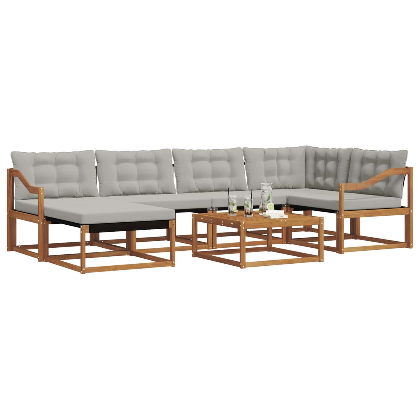 Buiten bankenset met kussen 7 pcs Natuurlijk en Lichtgrijs is nu te koop bij PeponiXL, paradijselijk wonen!