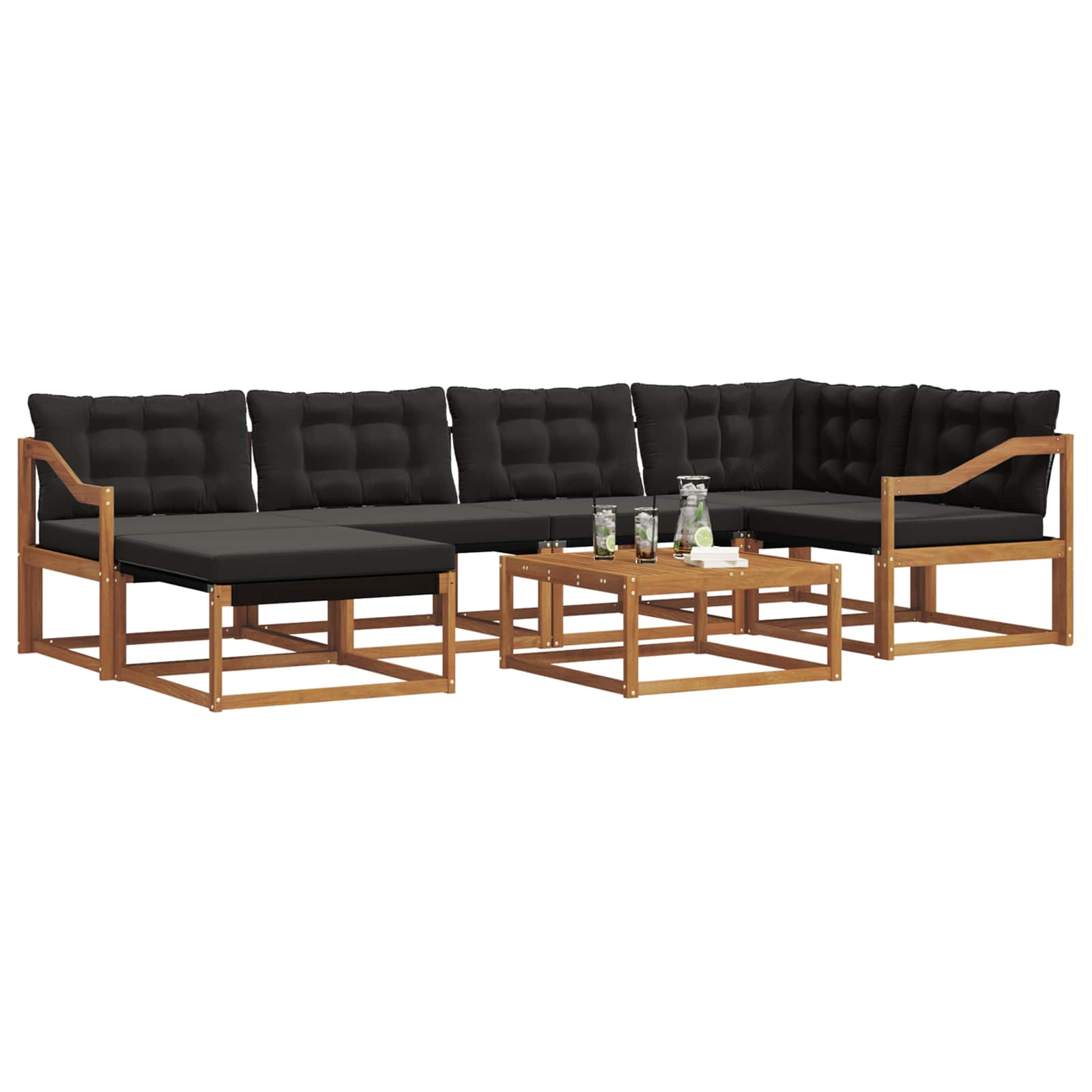 Buiten bankenset 19 pcs Natuurlijk en Zwart Massief Acaciahout is nu te koop bij PeponiXL, paradijselijk wonen!