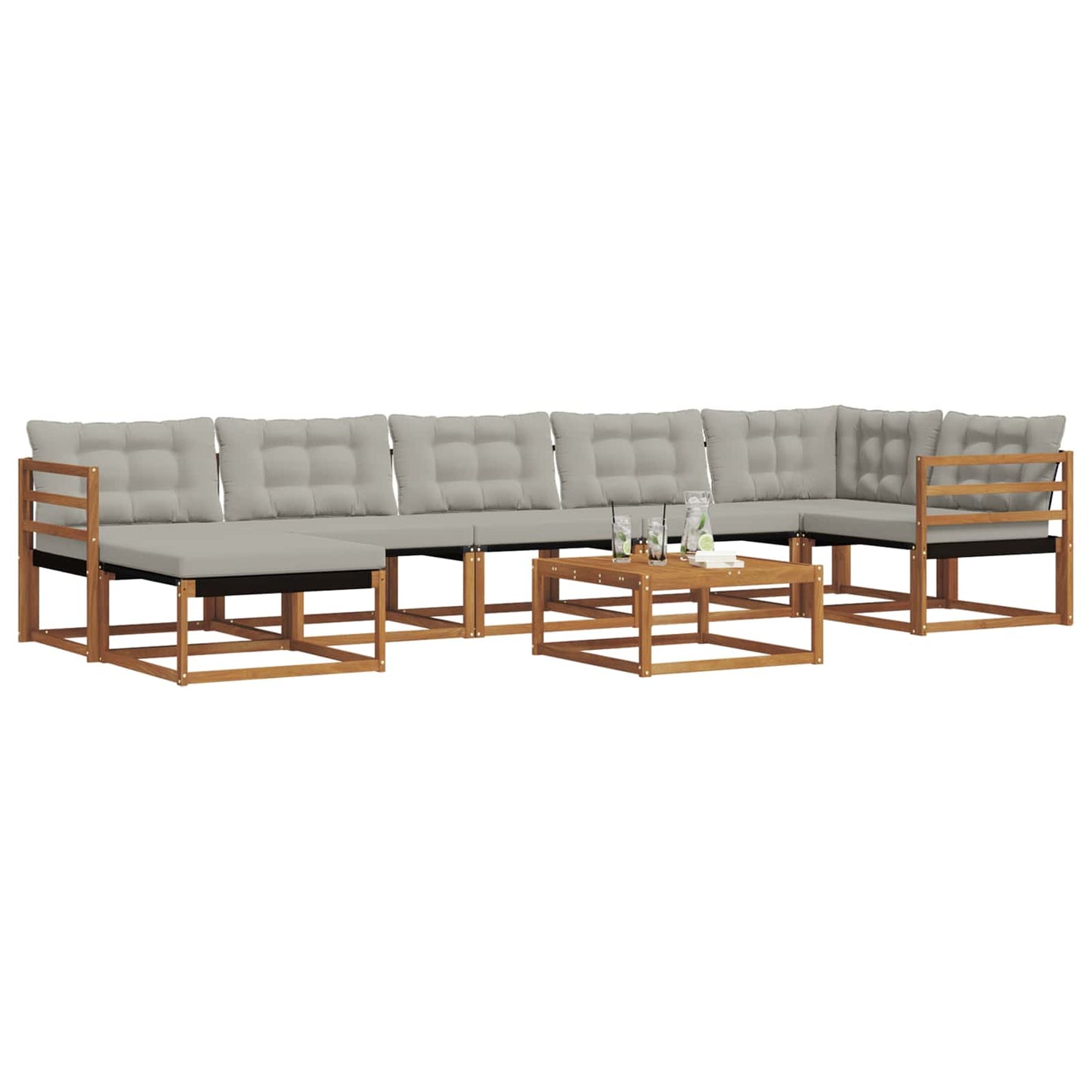 Buiten bankenset met kussen 8 pcs Natuurlijk en Lichtgrijs is nu te koop bij PeponiXL, paradijselijk wonen!