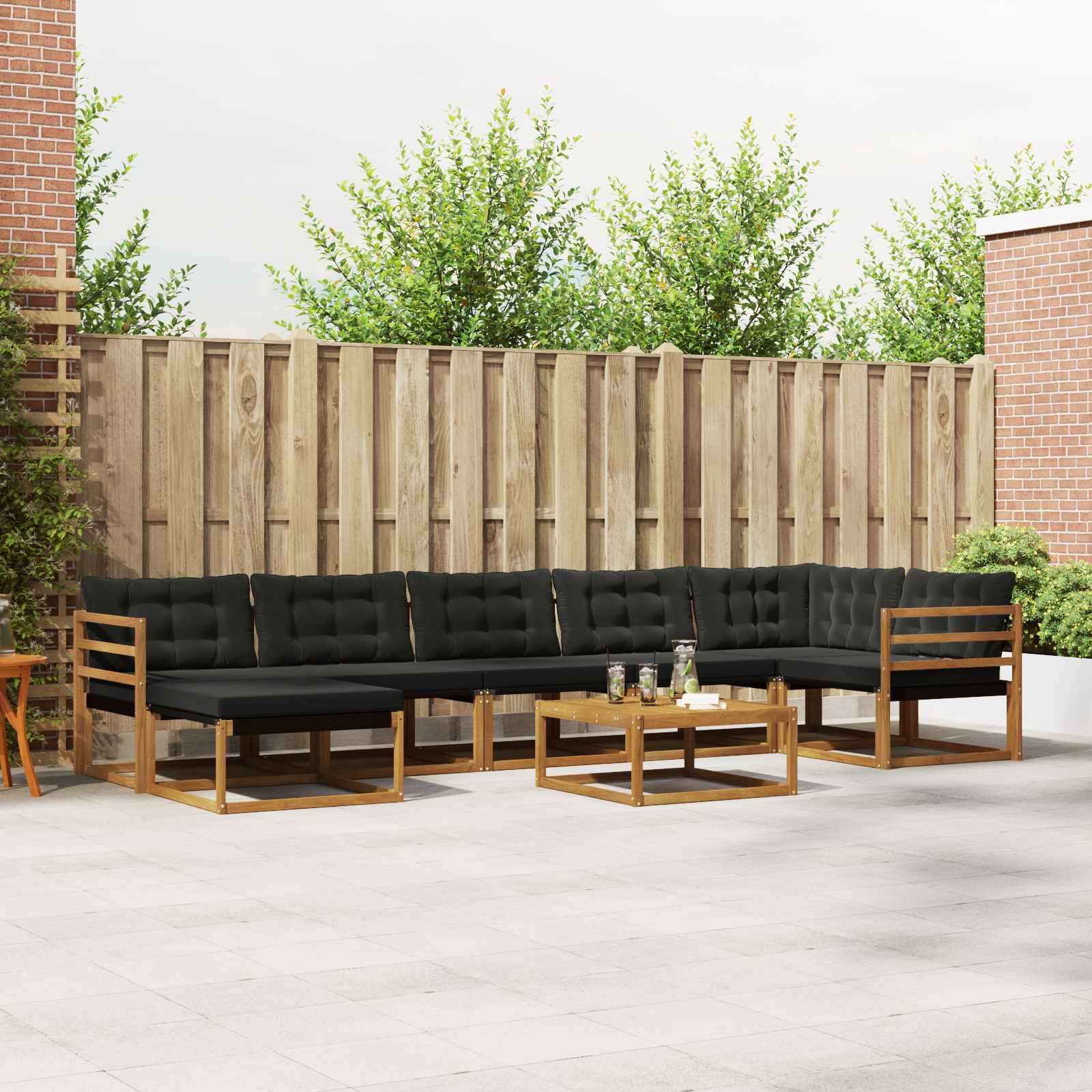 Buiten bankenset 22 pcs Natuurlijk en Zwart Massief Acaciahout is nu te koop bij PeponiXL, paradijselijk wonen!