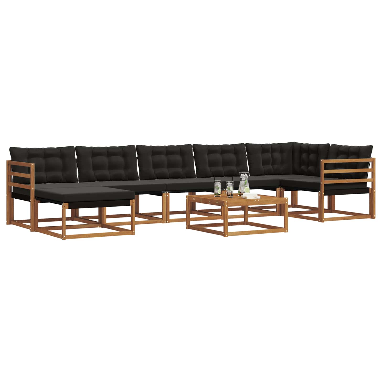 Buiten bankenset 22 pcs Natuurlijk en Zwart Massief Acaciahout is nu te koop bij PeponiXL, paradijselijk wonen!