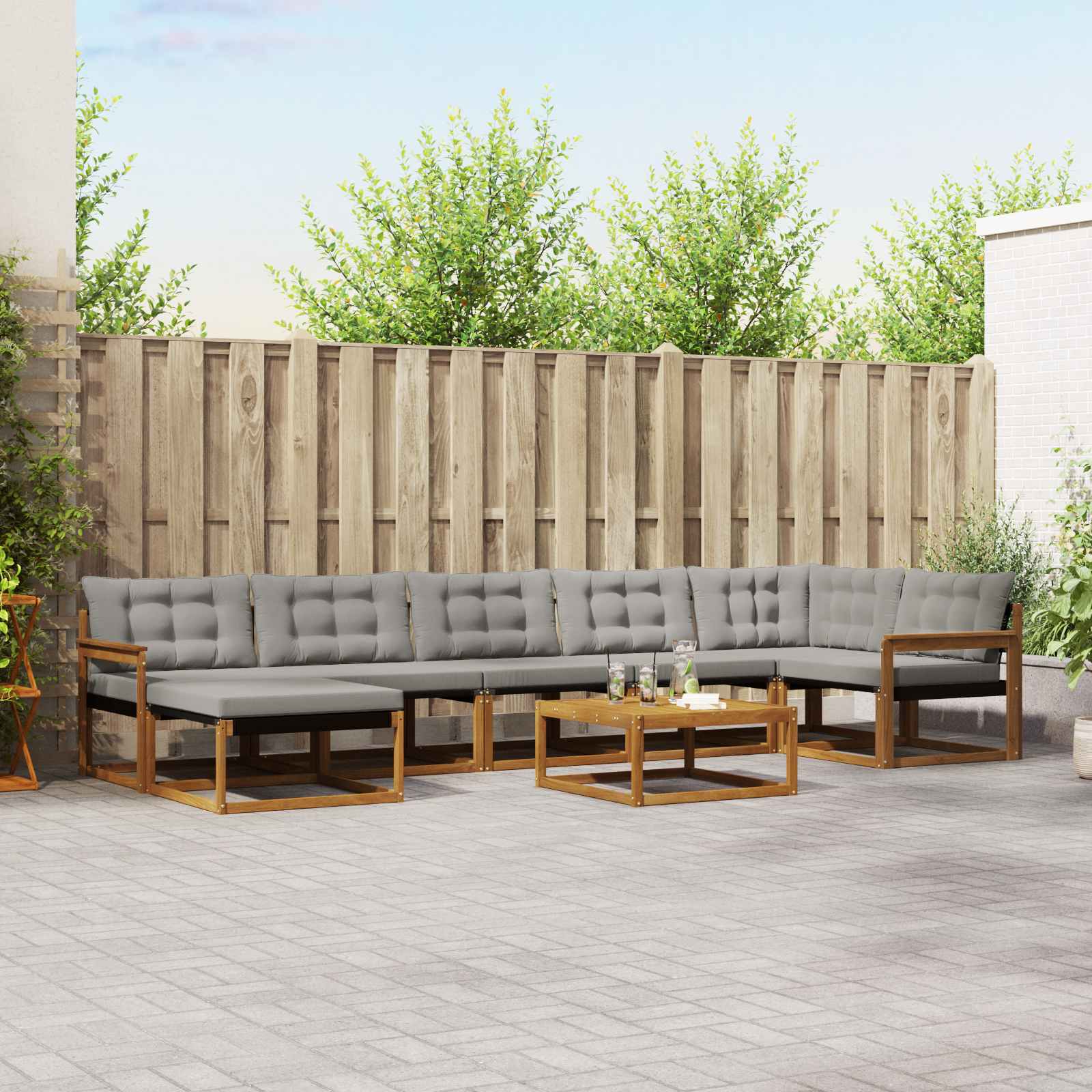 Buiten bankenset met kussen 8 pcs Natuurlijk en Lichtgrijs is nu te koop bij PeponiXL, paradijselijk wonen!