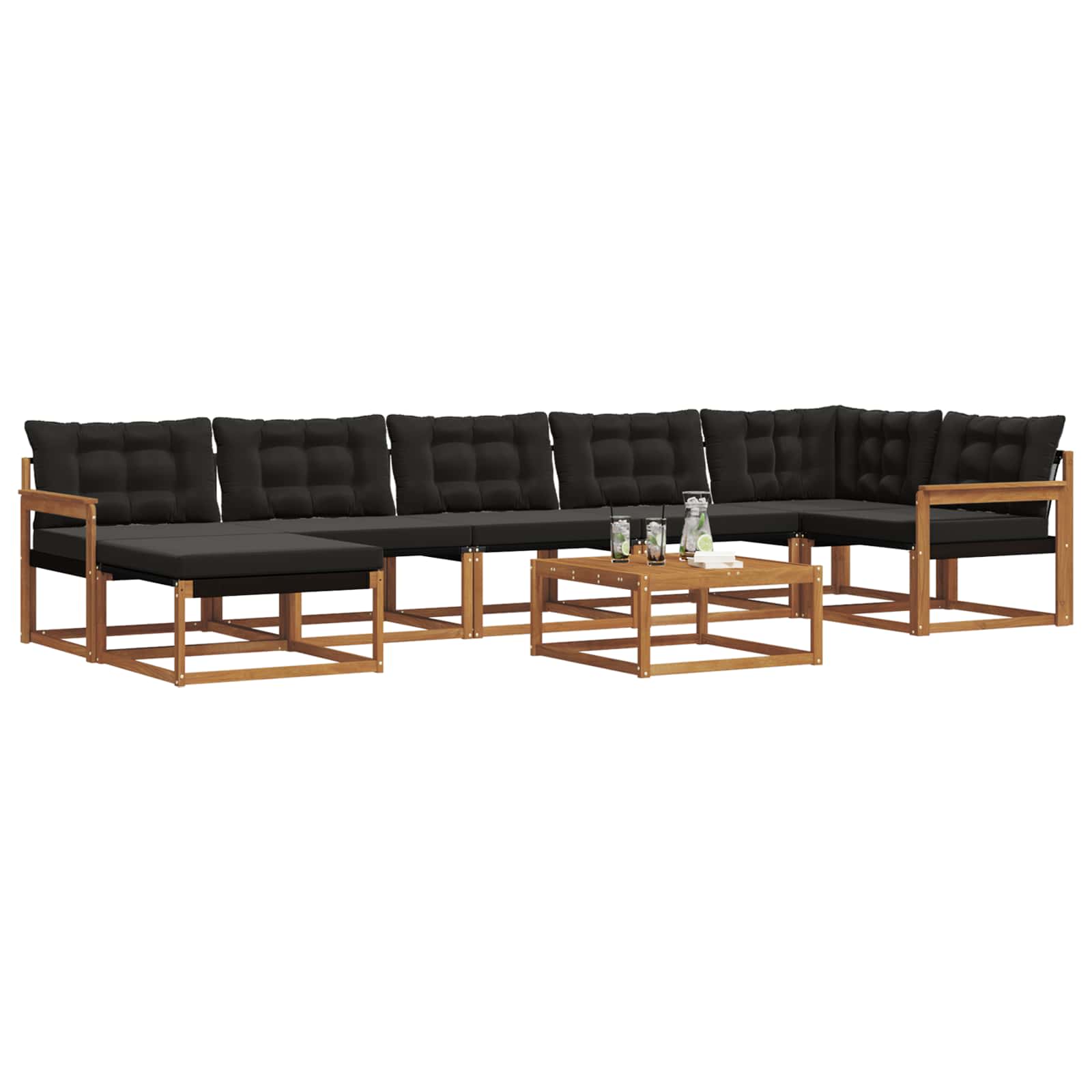 Buiten bankenset 22 pcs Natuurlijk en Zwart Massief Acaciahout is nu te koop bij PeponiXL, paradijselijk wonen!
