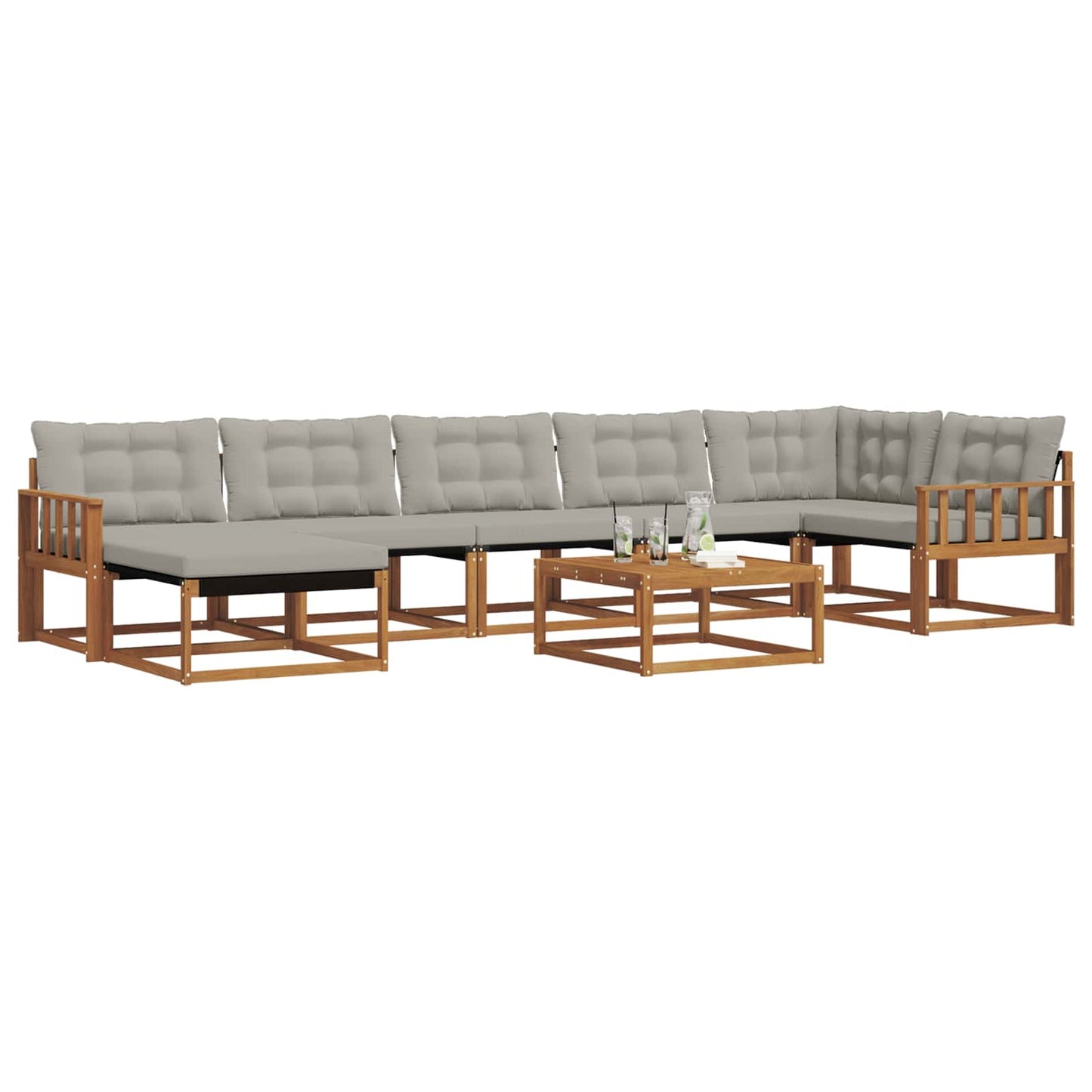 Buiten bankenset met kussen 8 pcs Natuurlijk en Lichtgrijs is nu te koop bij PeponiXL, paradijselijk wonen!
