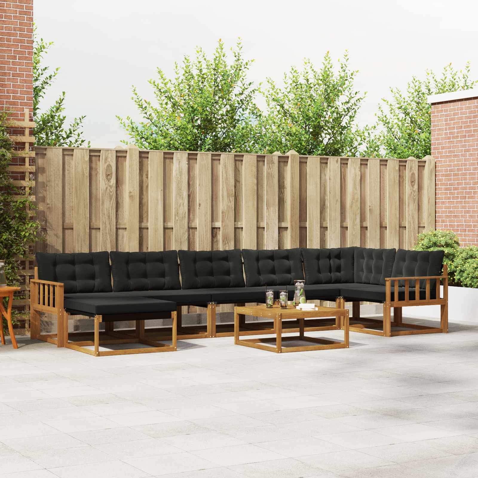 Buiten bankenset 22 pcs Natuurlijk en Zwart Massief Acaciahout is nu te koop bij PeponiXL, paradijselijk wonen!