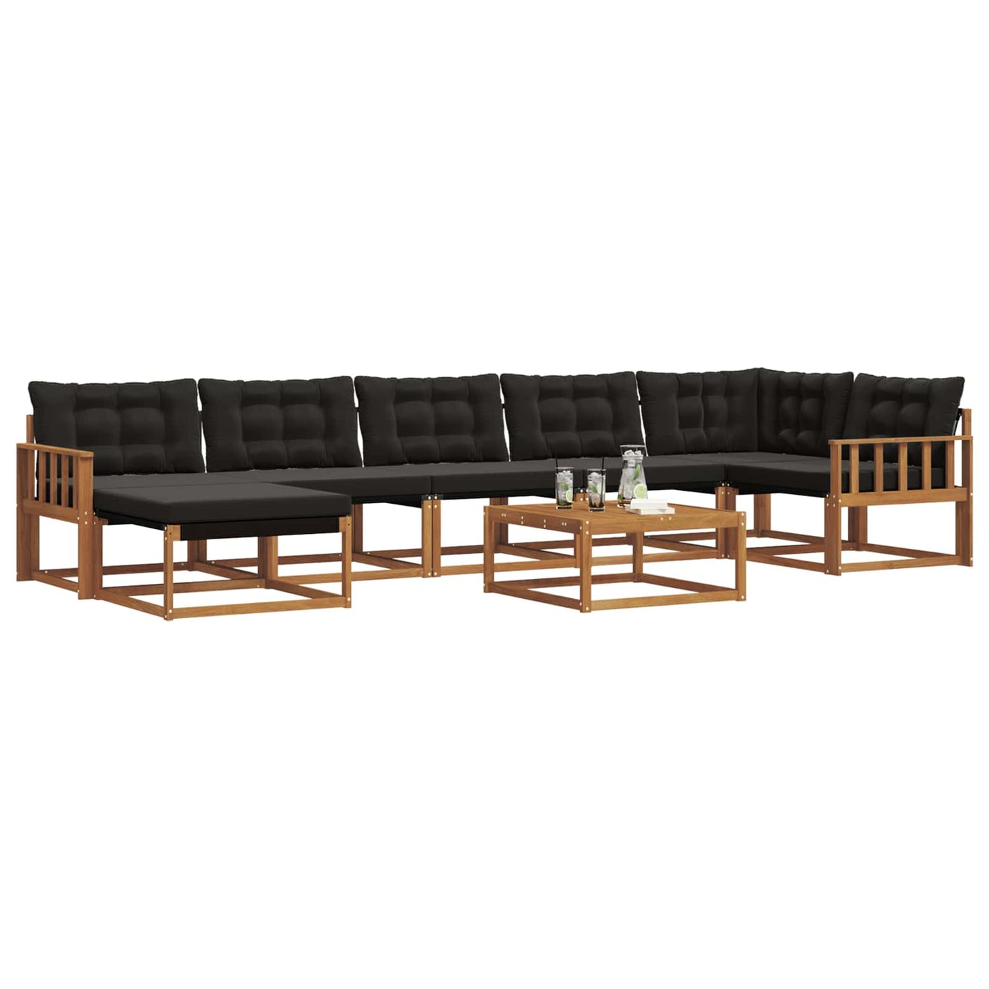Buiten bankenset 22 pcs Natuurlijk en Zwart Massief Acaciahout is nu te koop bij PeponiXL, paradijselijk wonen!