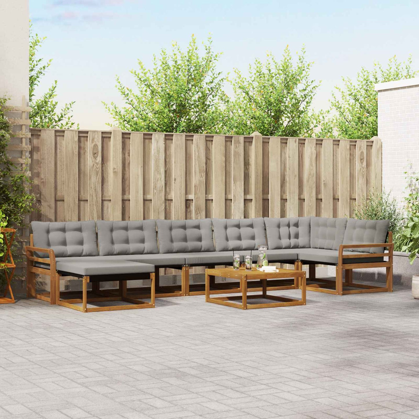 Buiten bankenset met kussen 8 pcs Natuurlijk en Lichtgrijs is nu te koop bij PeponiXL, paradijselijk wonen!