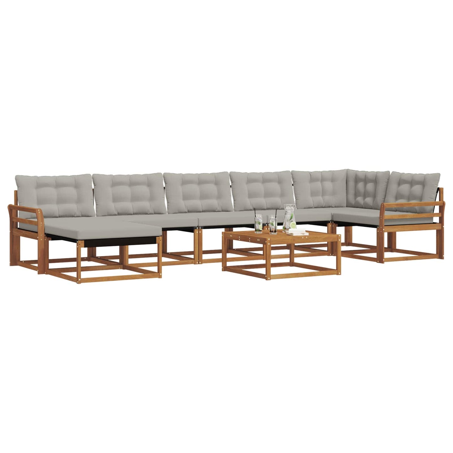 Buiten bankenset met kussen 8 pcs Natuurlijk en Lichtgrijs is nu te koop bij PeponiXL, paradijselijk wonen!