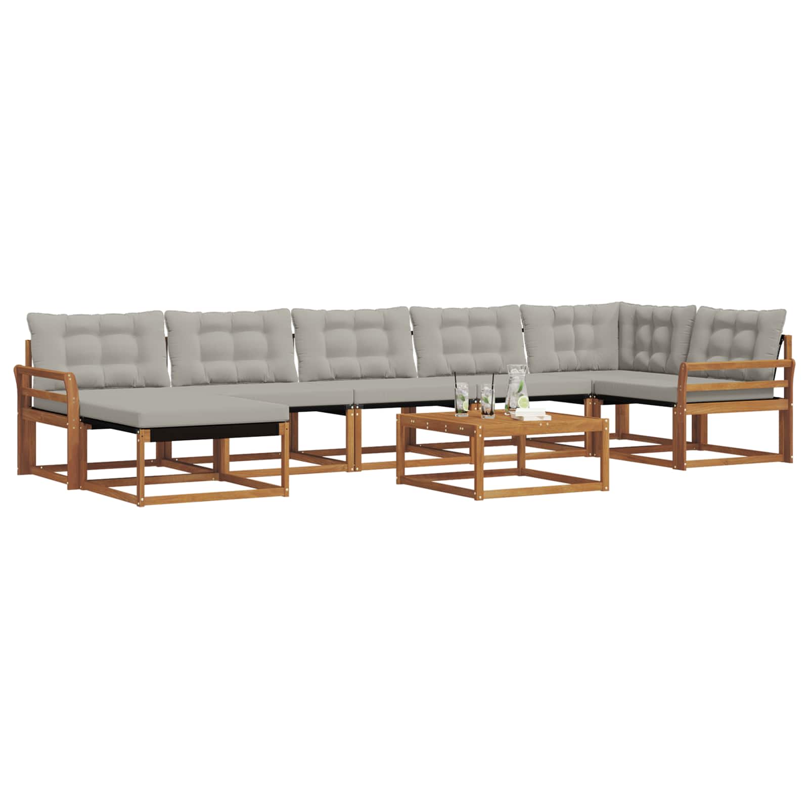 Buiten bankenset met kussen 8 pcs Natuurlijk en Lichtgrijs is nu te koop bij PeponiXL, paradijselijk wonen!